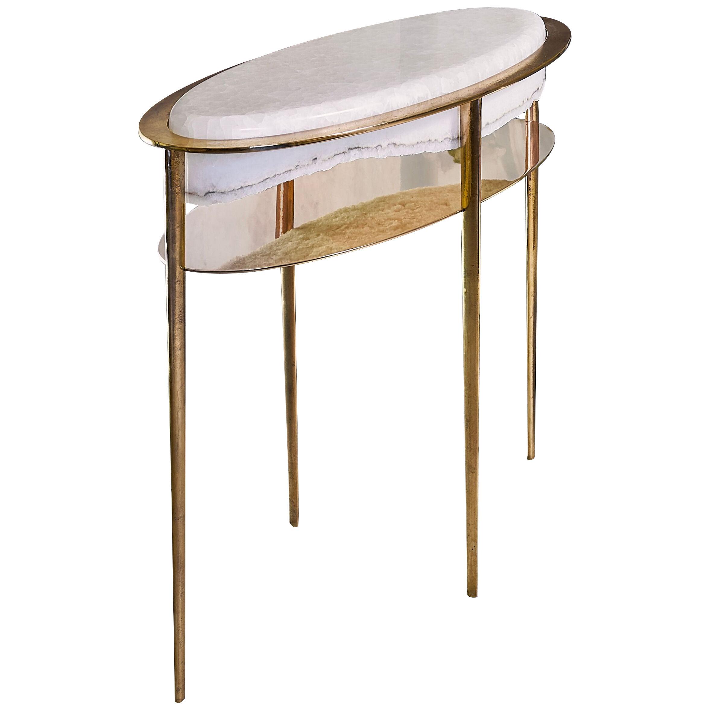 Sculptural Console Oval Cremino by Gianluca Pacchioni White Onyx Top