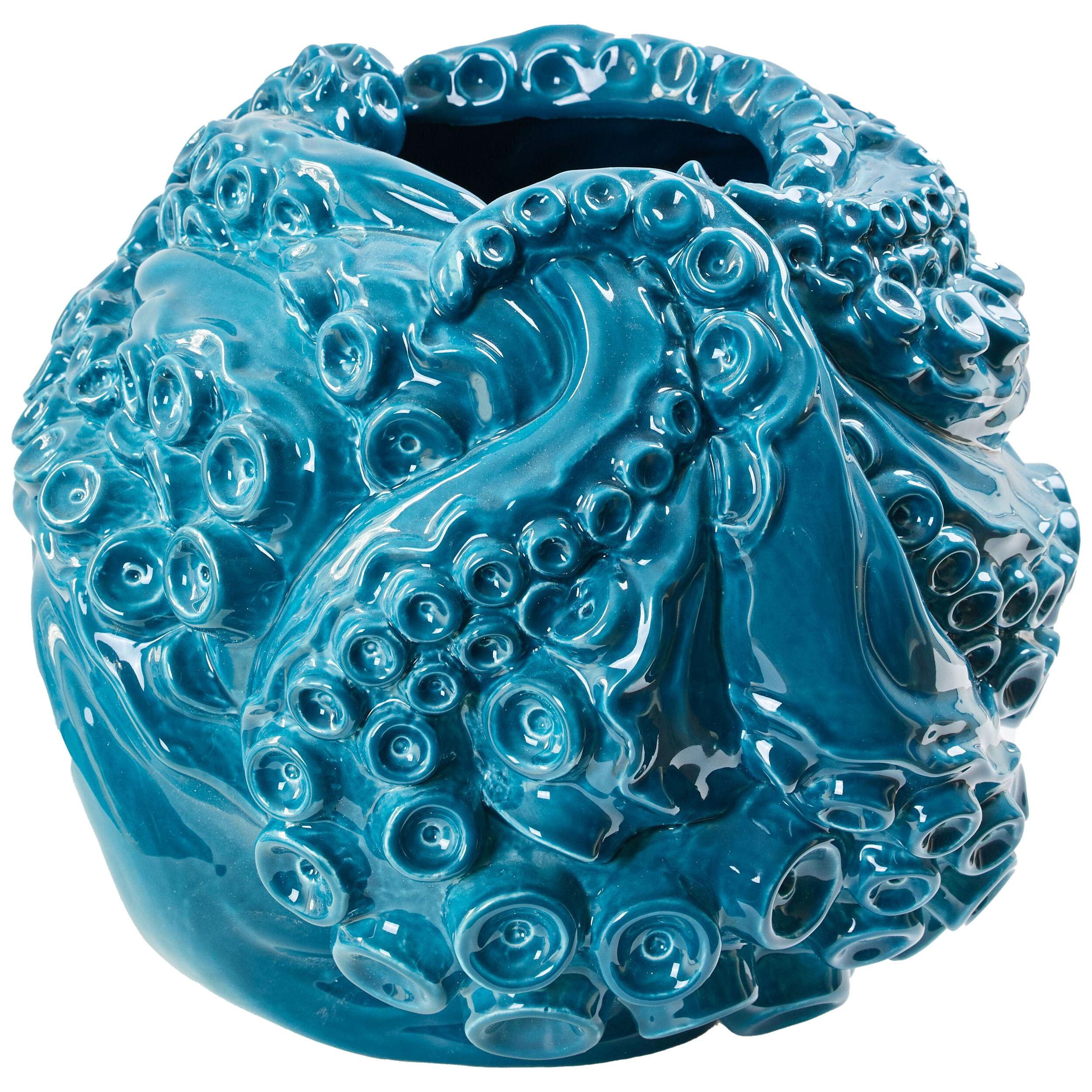 Blue Ceramic Vase Atlantis by Jean-Christophe Malaval Numbered Edition