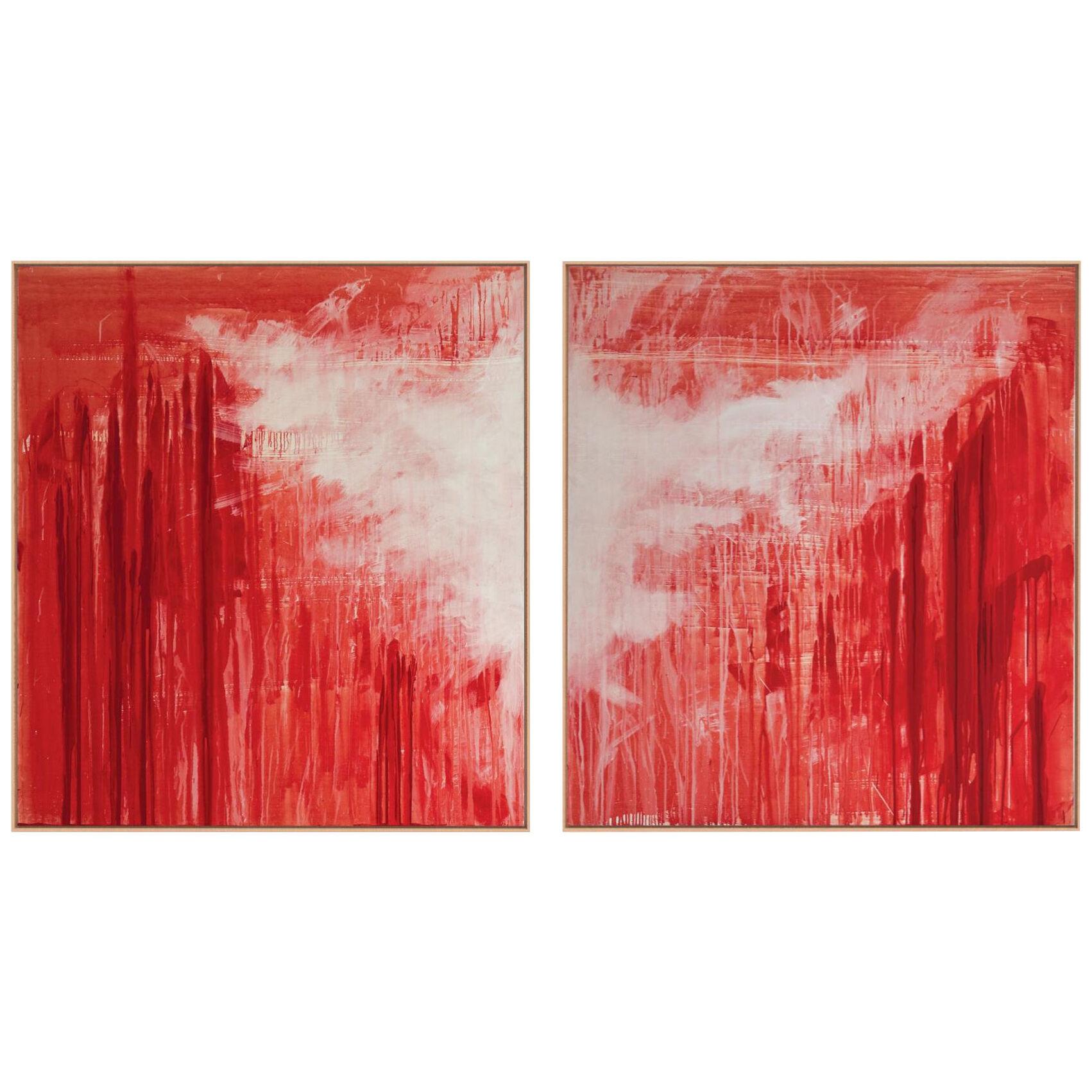 Acrylic and Ink Diptych Painting Origine XI and XII by Benjamin Poulanges