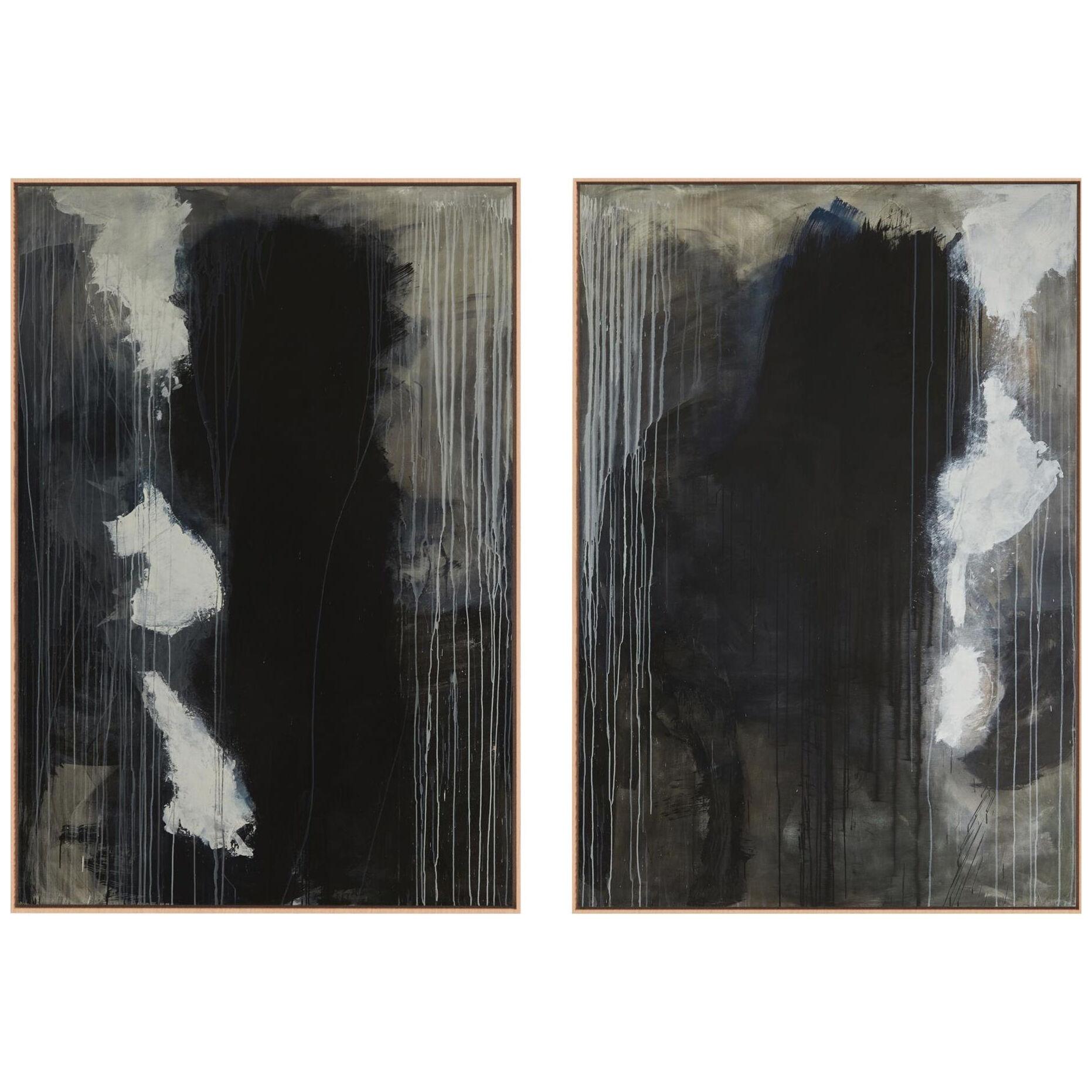 Origine I and II Acrylic and Ink Diptych Painting by Benjamin Poulanges
