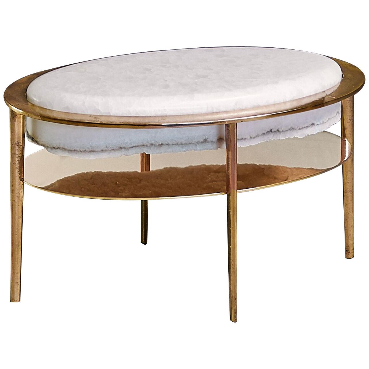 Sculptural Side Table Oval Cremino by Gianluca Pacchioni White Onyx Top