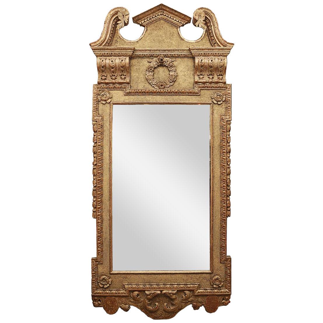 18th Century Large Giltwood Pier Mirror with Swan Neck Pediment
