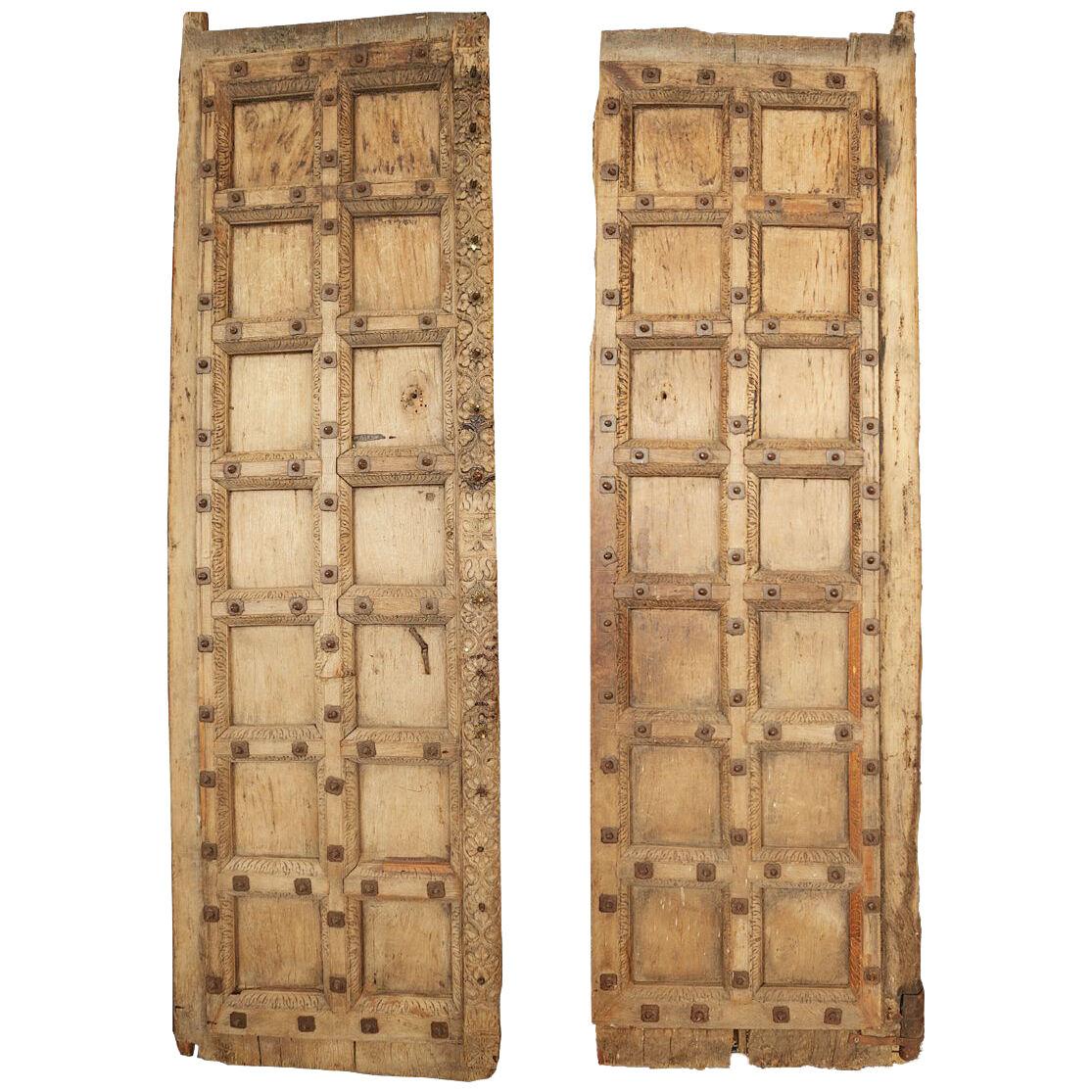 17th Century Pair of Indian Carved Wood Doors
