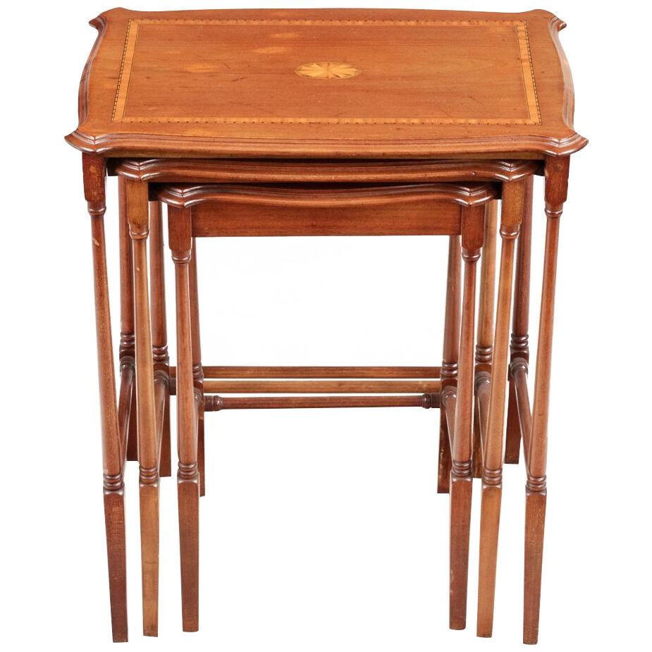 19th Century Nest of Mahogany Tables With Satinwood Banding