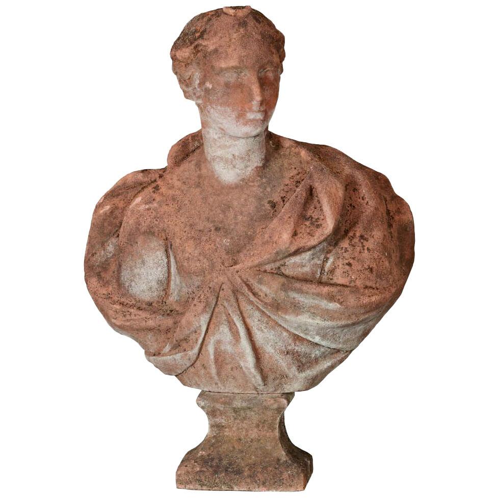 Late 18th Century Sandstone Bust in Classical Greco-Roman Dress