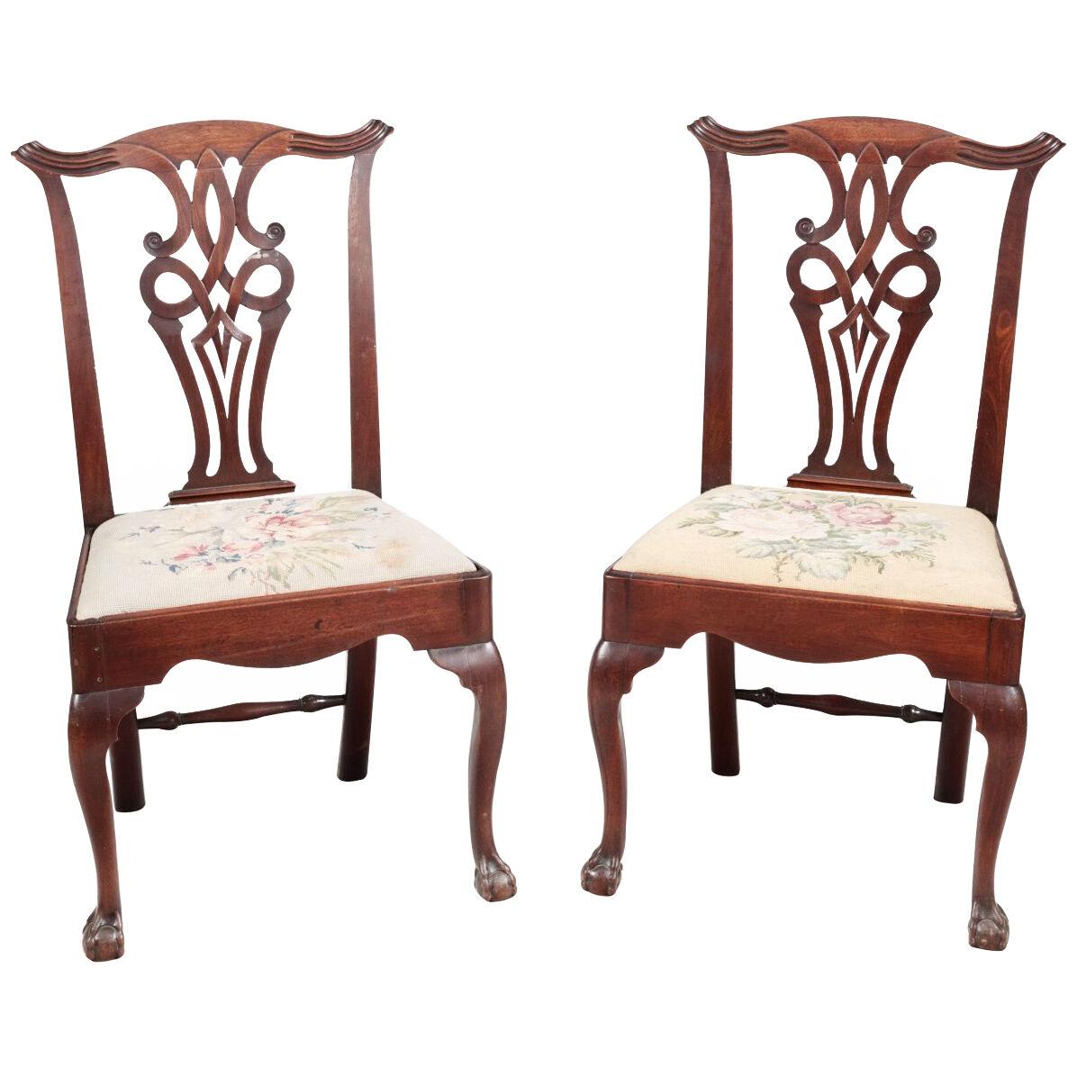 Pair of 18th Century Mahogany Chippendale Style Chairs