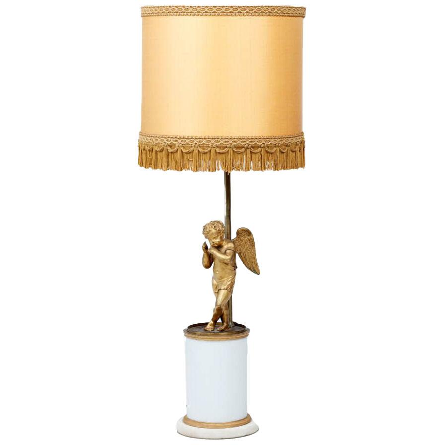 Neoclassical Style Table Lamp With Winged Cherub Figure