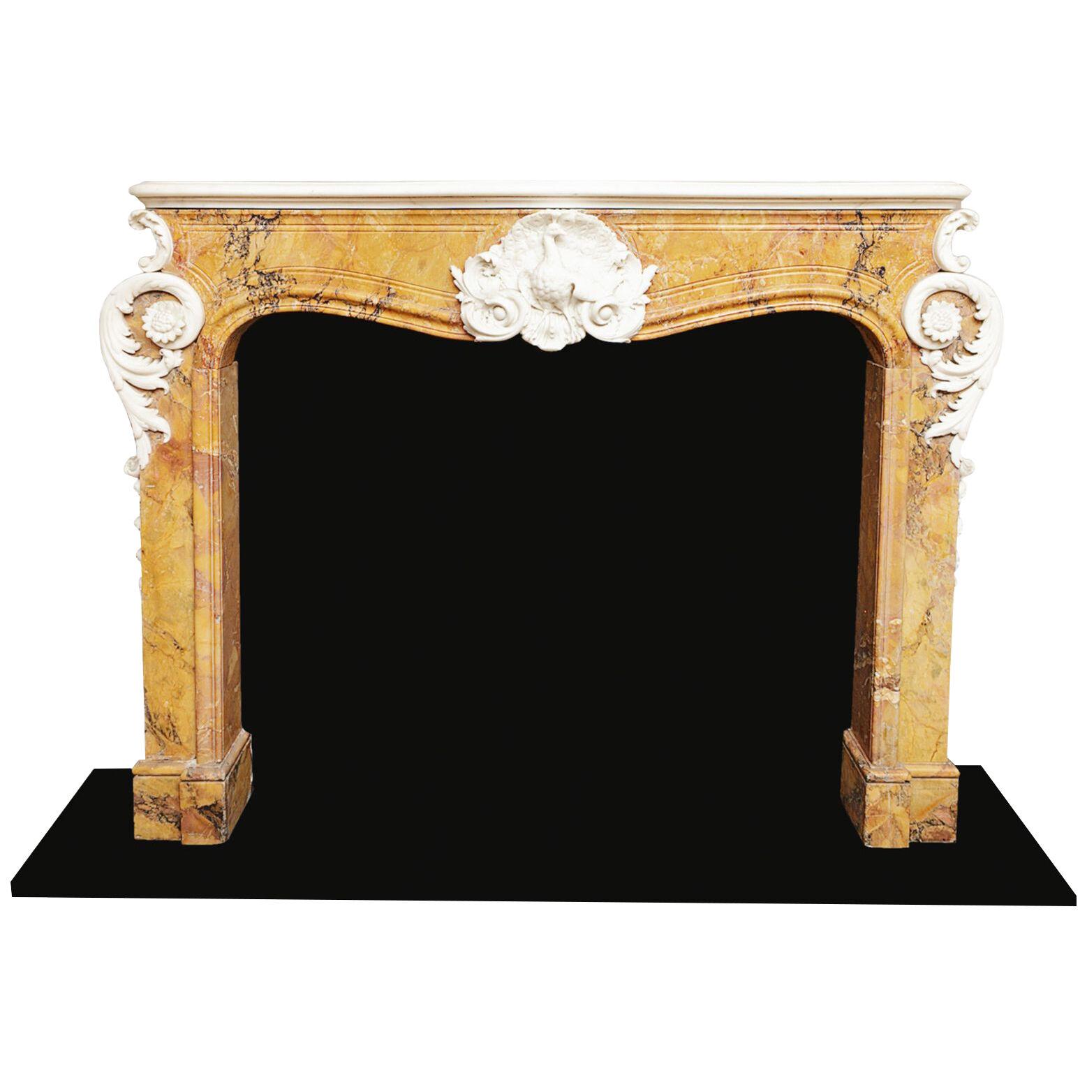 18th Century George II Sienna and White Statuary Marble Fire Surround