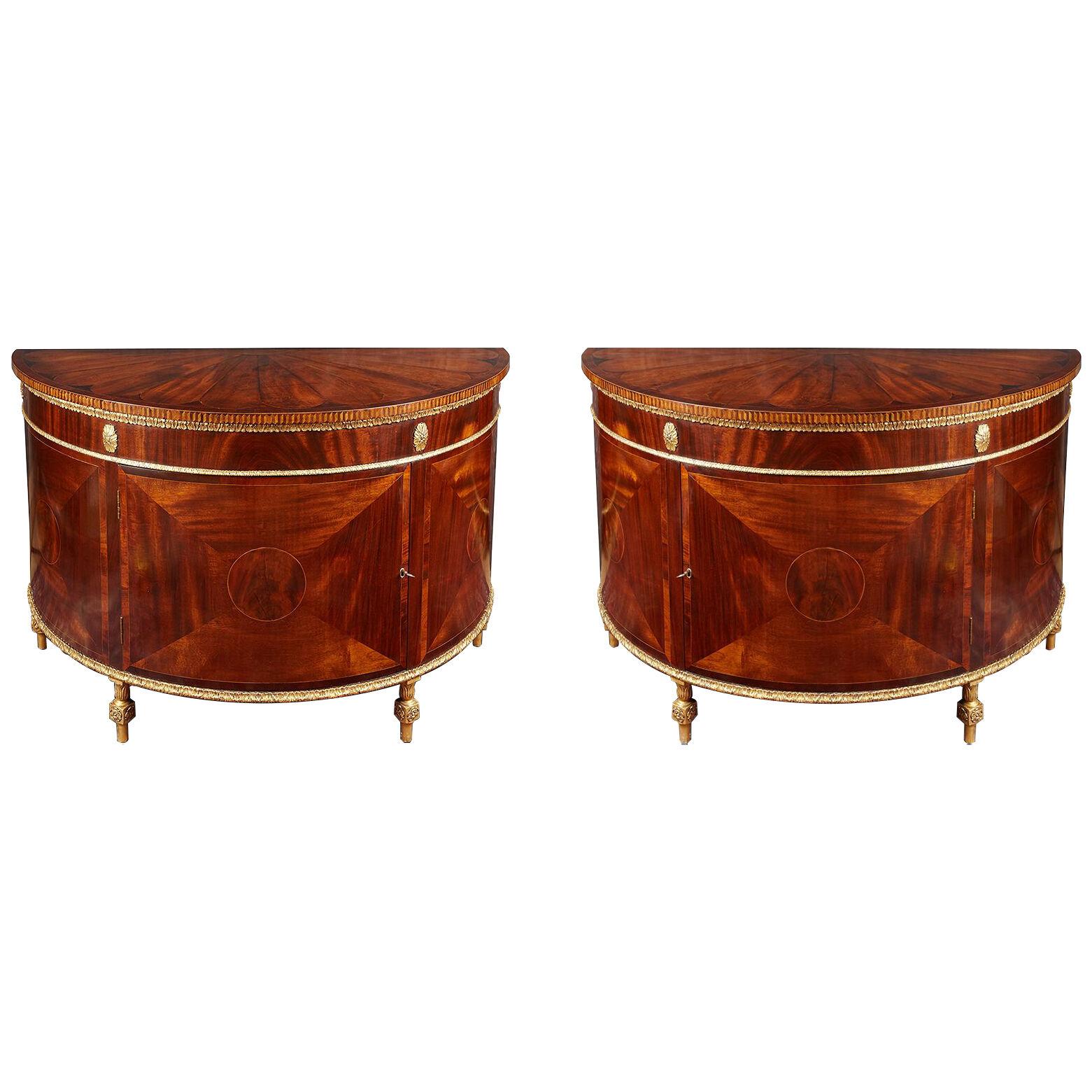 18th Century George III Pair of Demilune Commodes