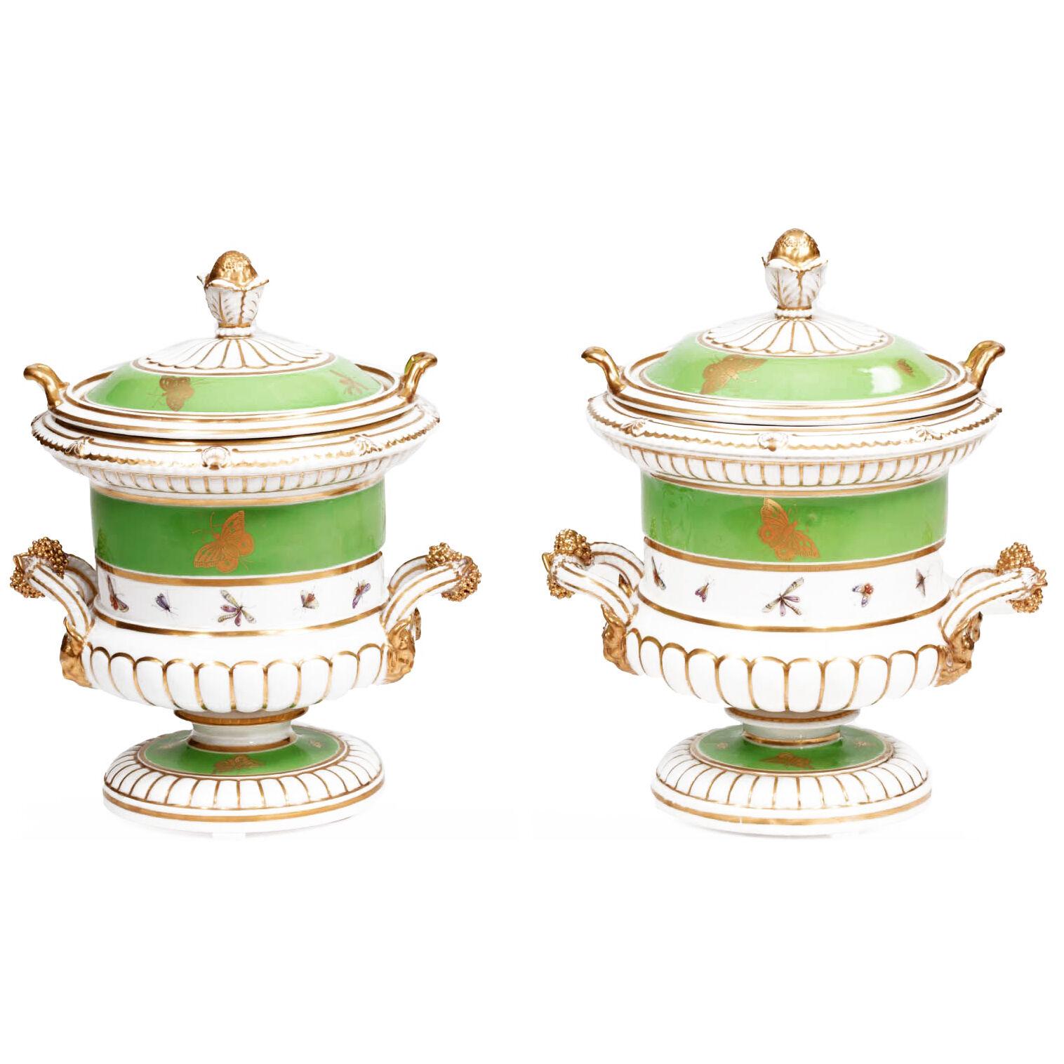 Pair of 19th Century Green & White Ice Pails by Chamberlain of Worcester