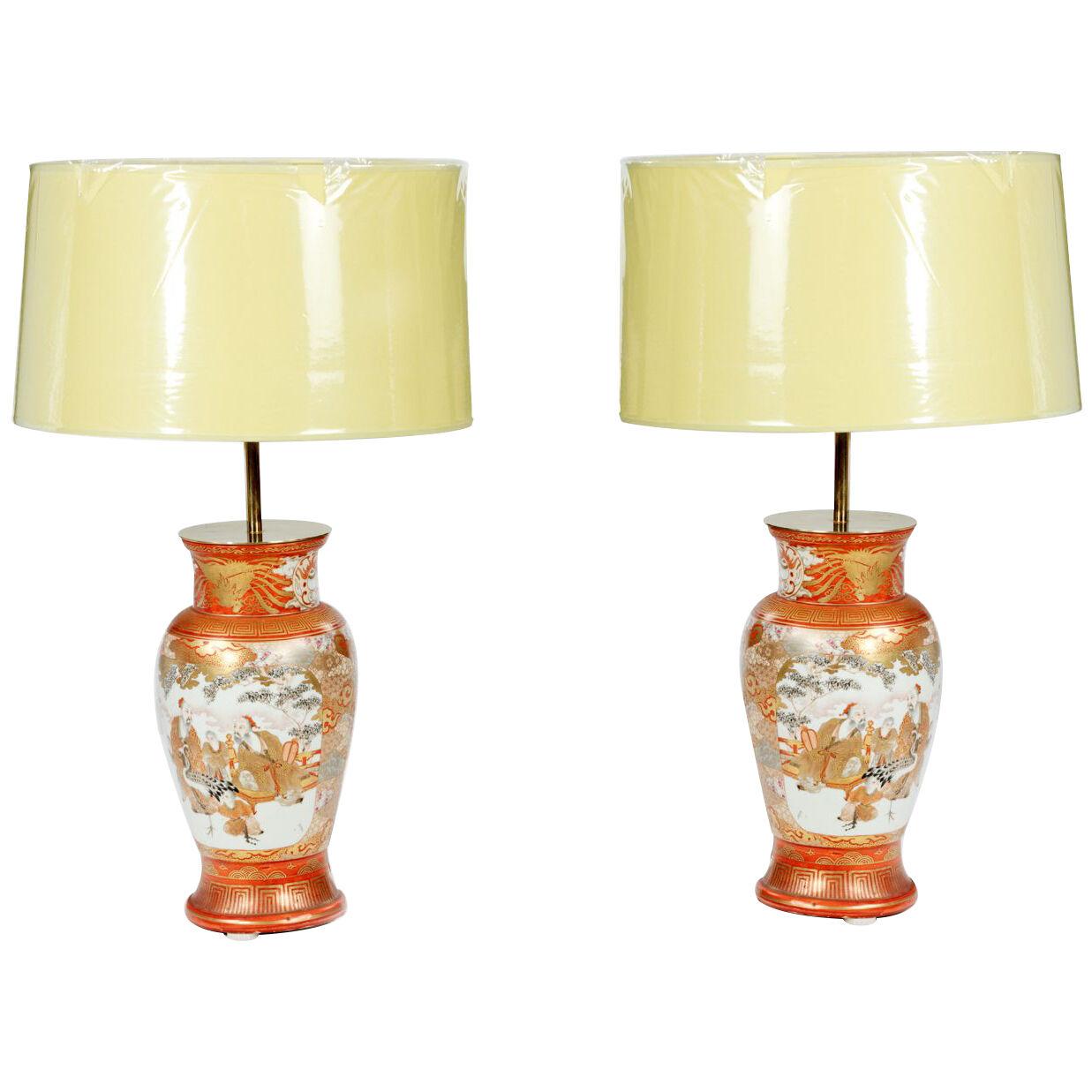 Pair of Antique Japanese Vases Converted into Table Lamps