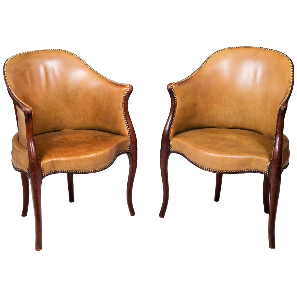 Late 18th Century Pair Tub Library Armchairs