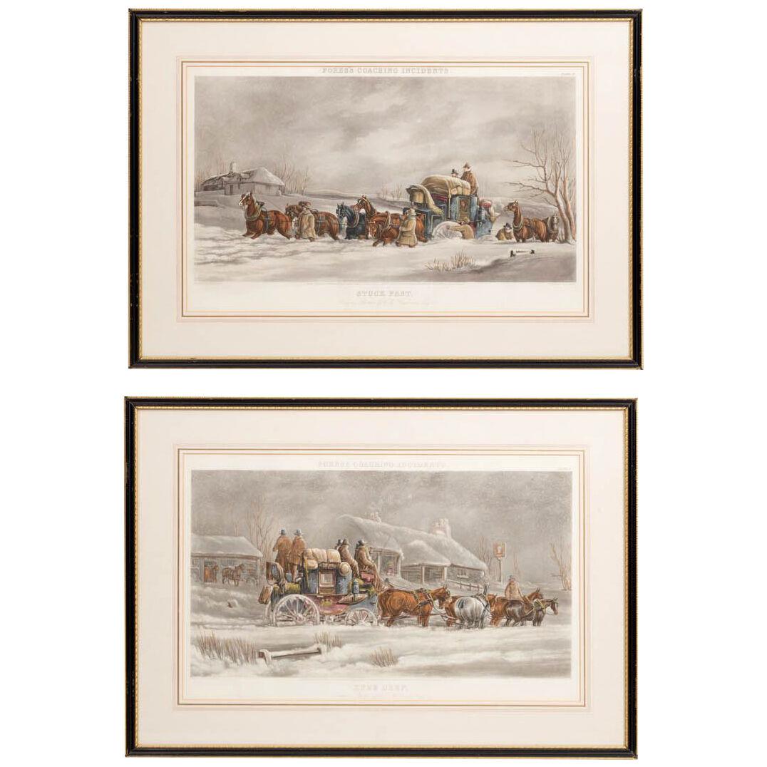 Pair 19th Century Hand-Coloured Scenes From “Fores’s Coaching Incidents”