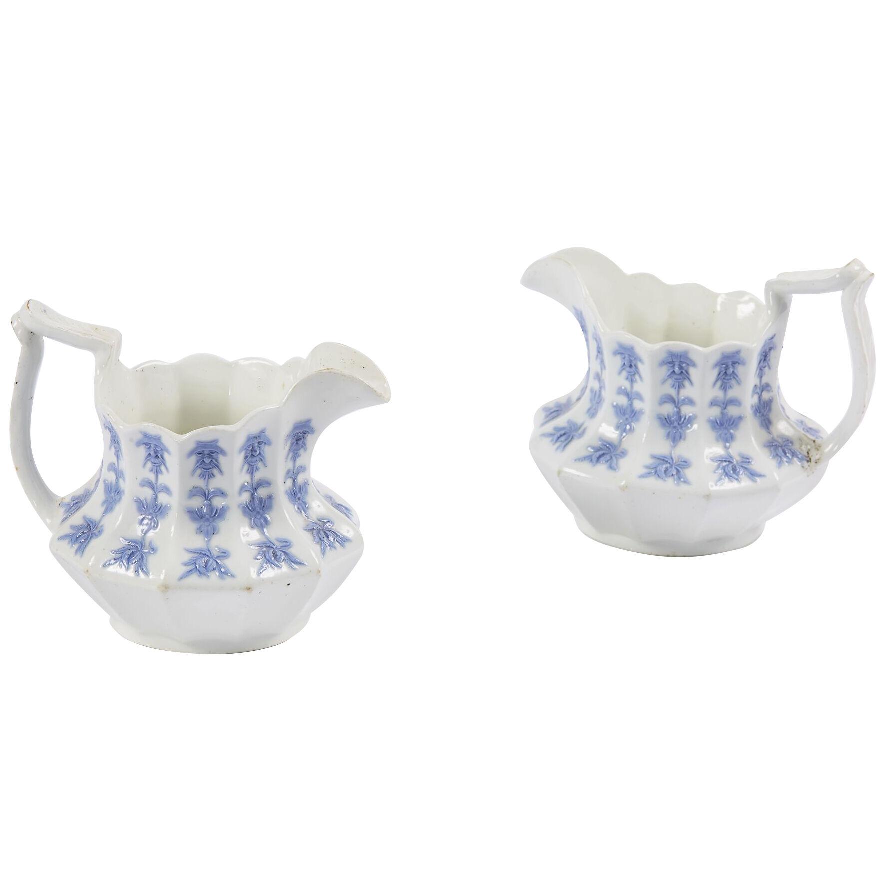 19th Century German Pair of Porcelain Blue and White Jugs