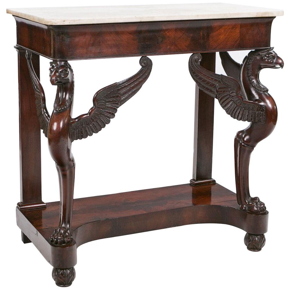 Early 19th Century Empire Flame Mahogany and Marble Console Table