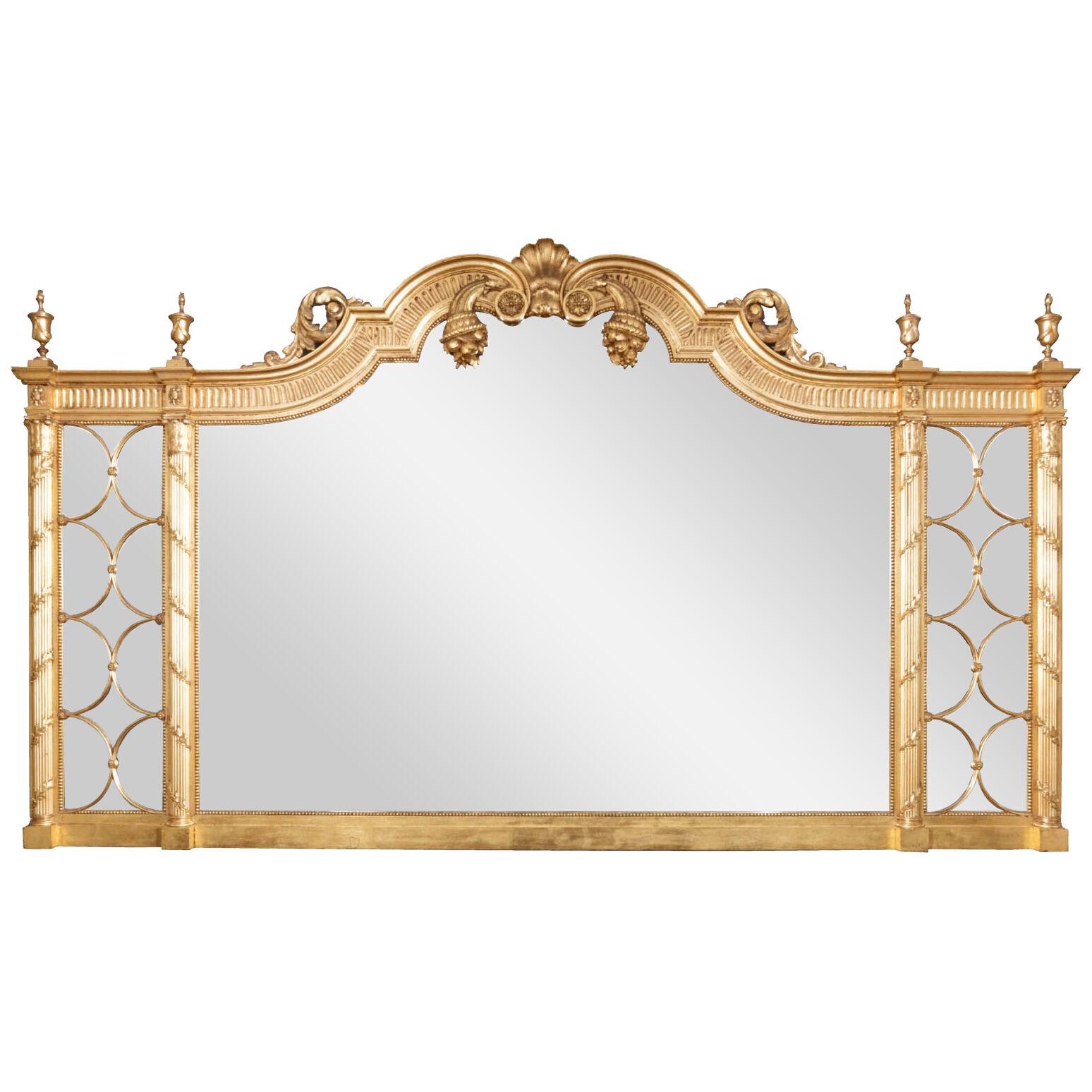 19th Century Overmantel Mirror With Elliptical Panels