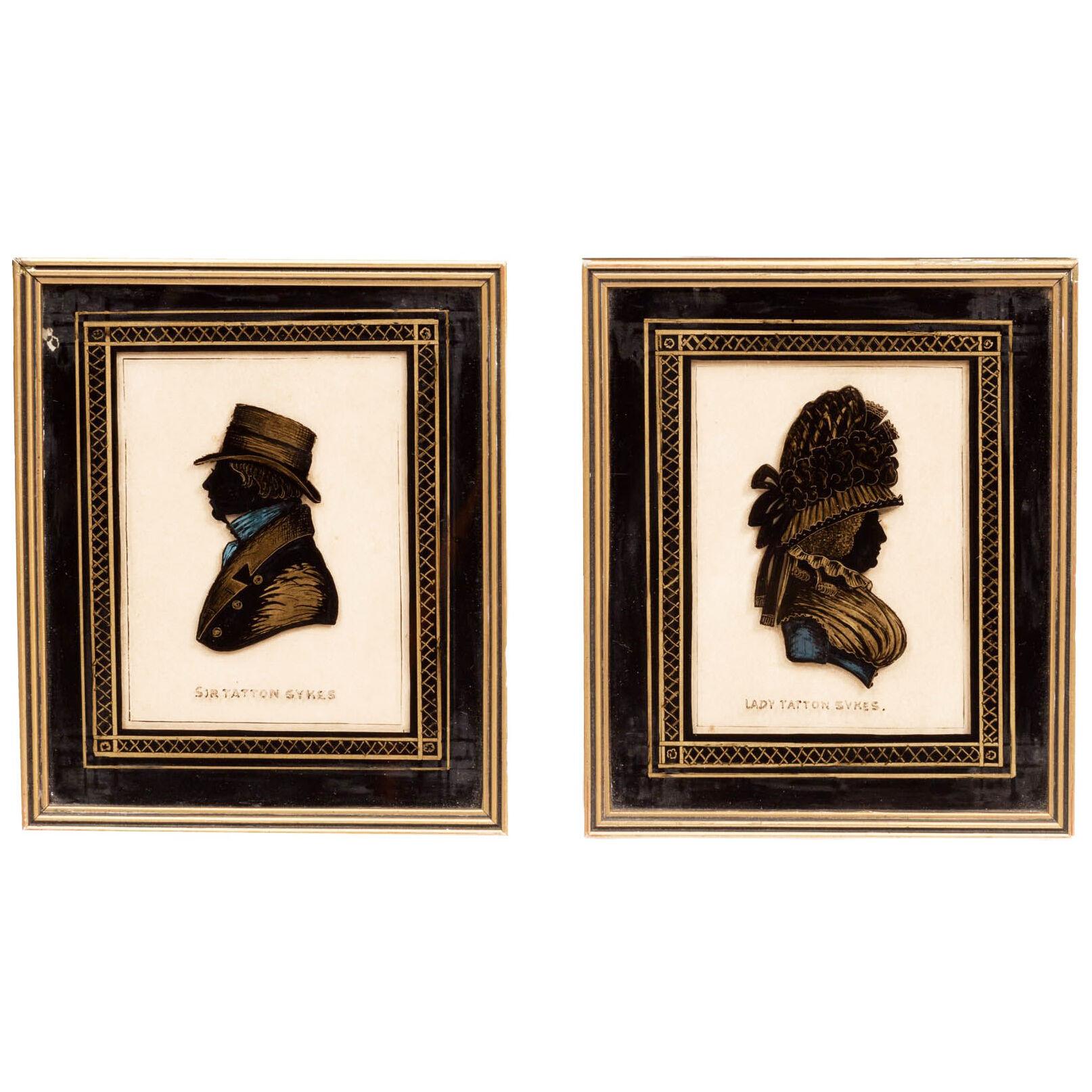 19th Century English Miniature Silhouettes Depicting Sir & Lady Tatton Sykes