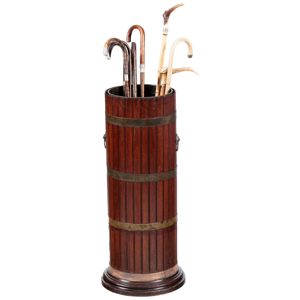 19th Century Coopered Oak & Brass-Bound Umbrella & Stick Stand