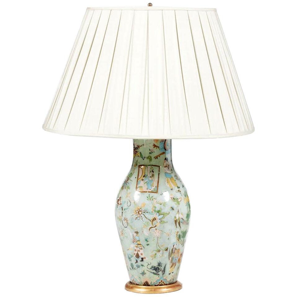 Early 20th Century Decalcomania Vase Lamp