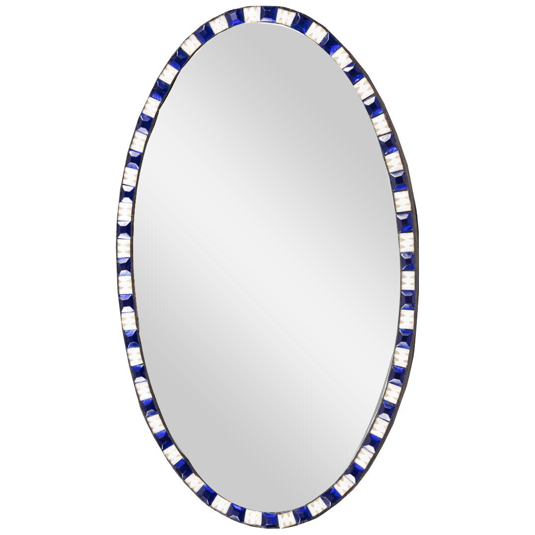 Irish Waterford Mirror With Blue & Clear Glass Studs