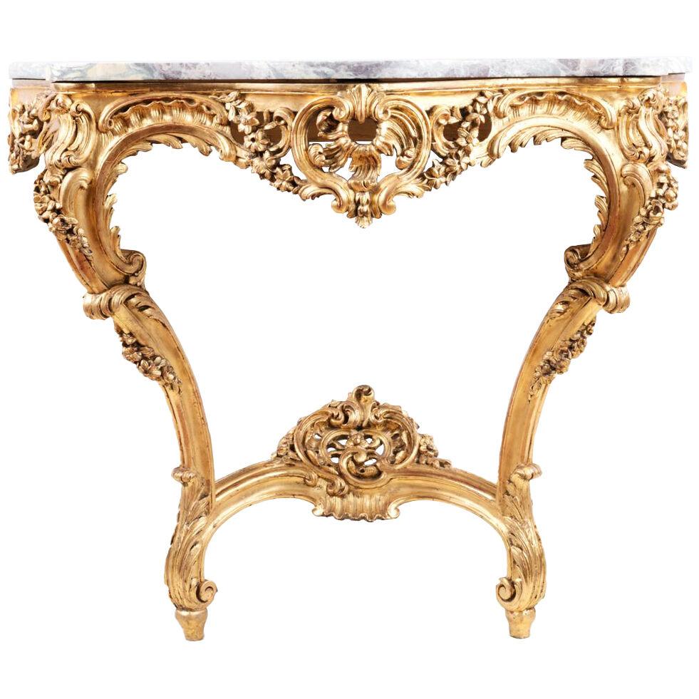 19th Century Marble Topped Gilt Console Table