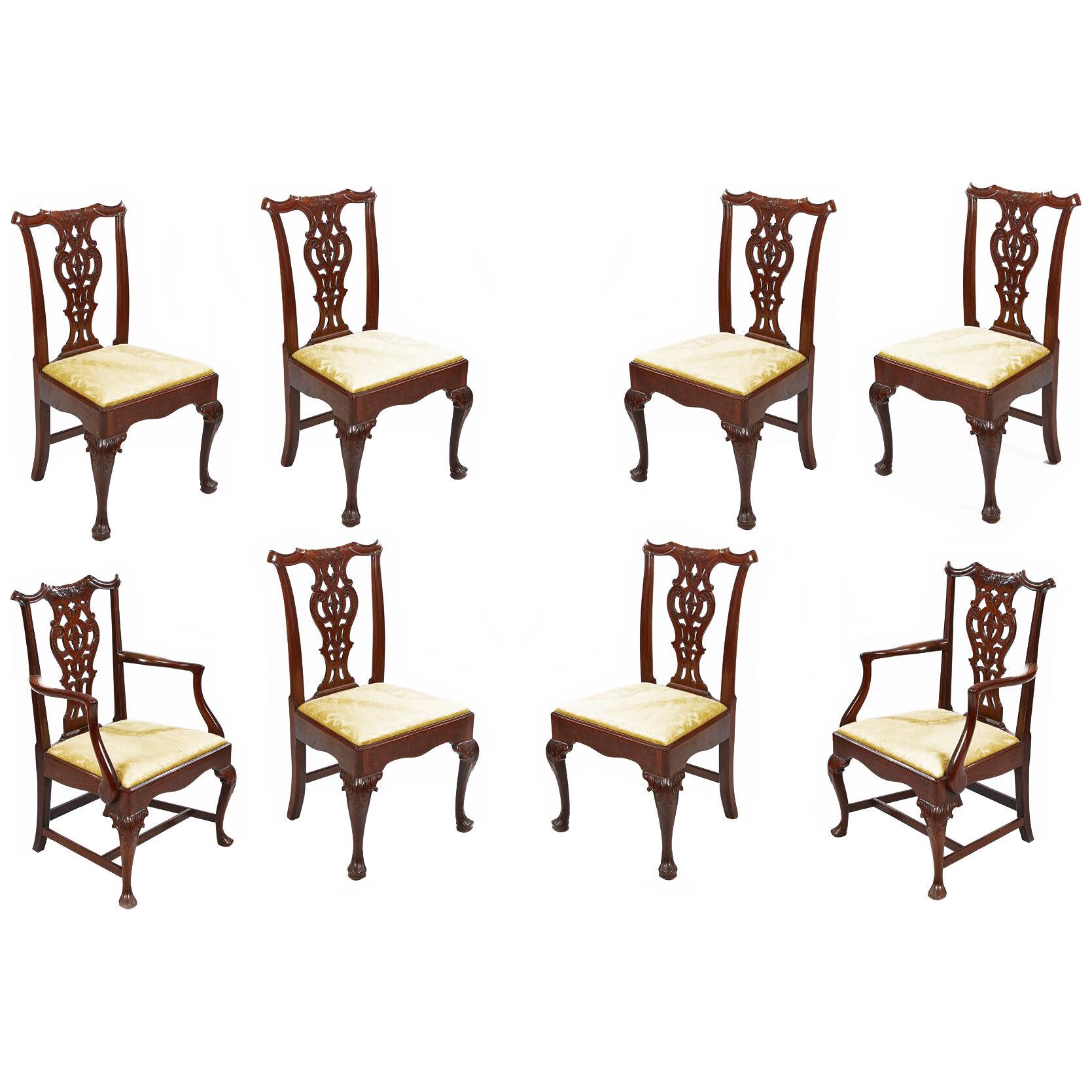 19th Century Set of Eight Chippendale Style Dining Chairs