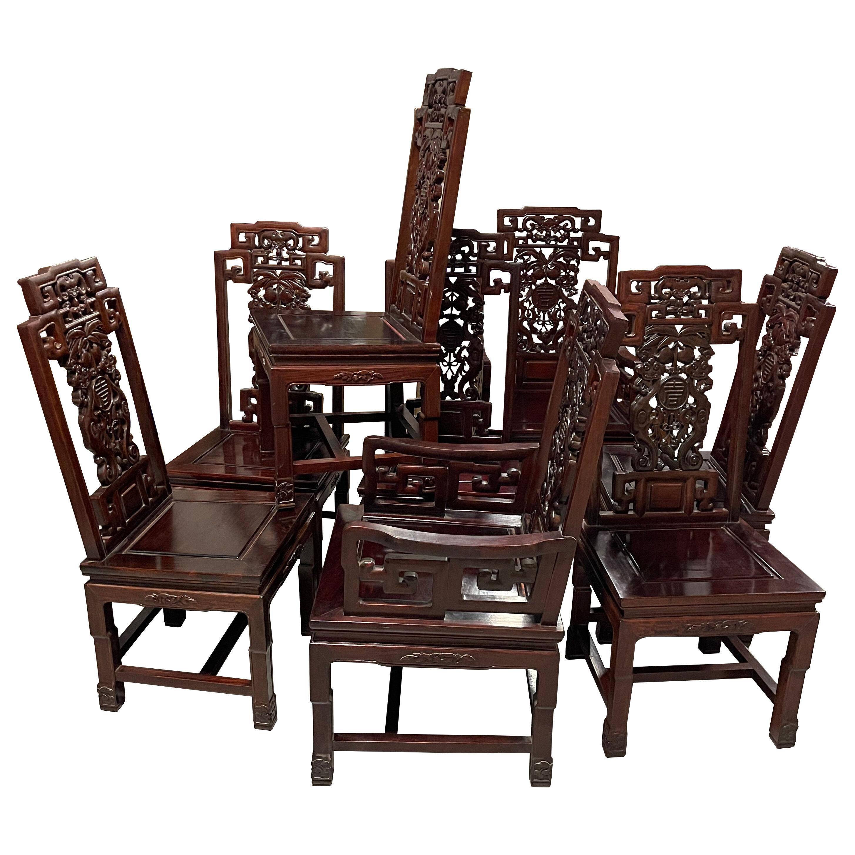 Set of 8 Carved Chinese Hardwood Chairs