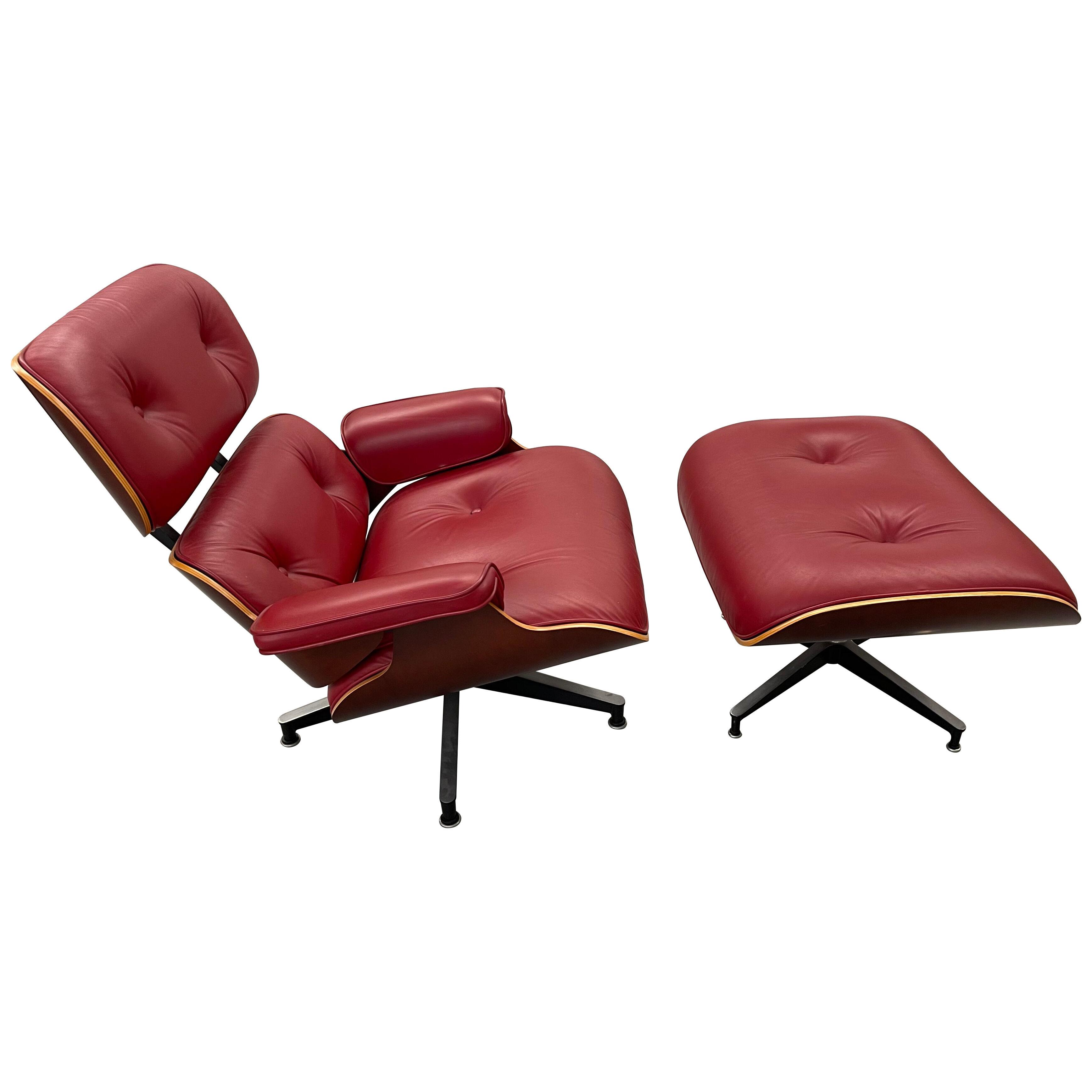 Red Leather and Cherry Eames 670/71 Chair and Ottoman, 2005