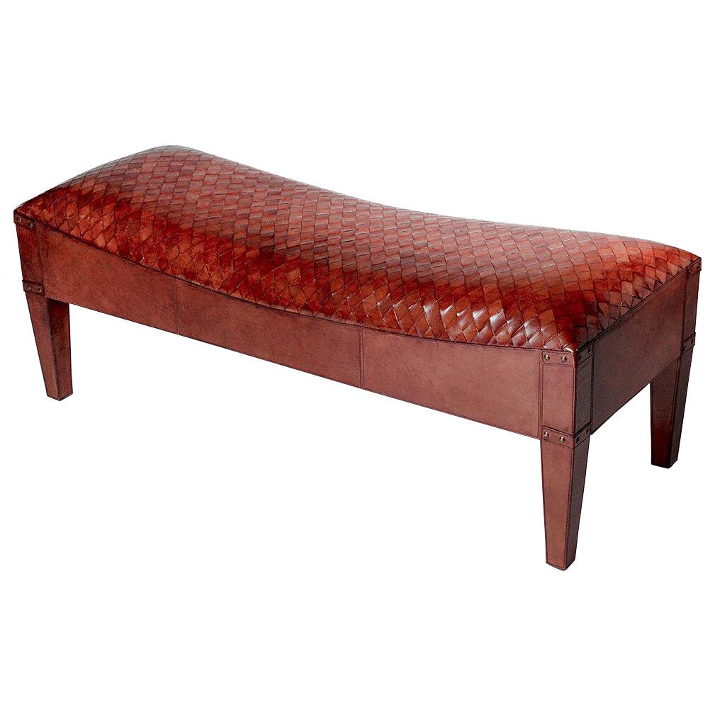 COGNAC WOVEN LEATHER BENCH