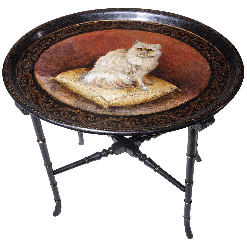 LACQUERED CAT TRAY TABLE