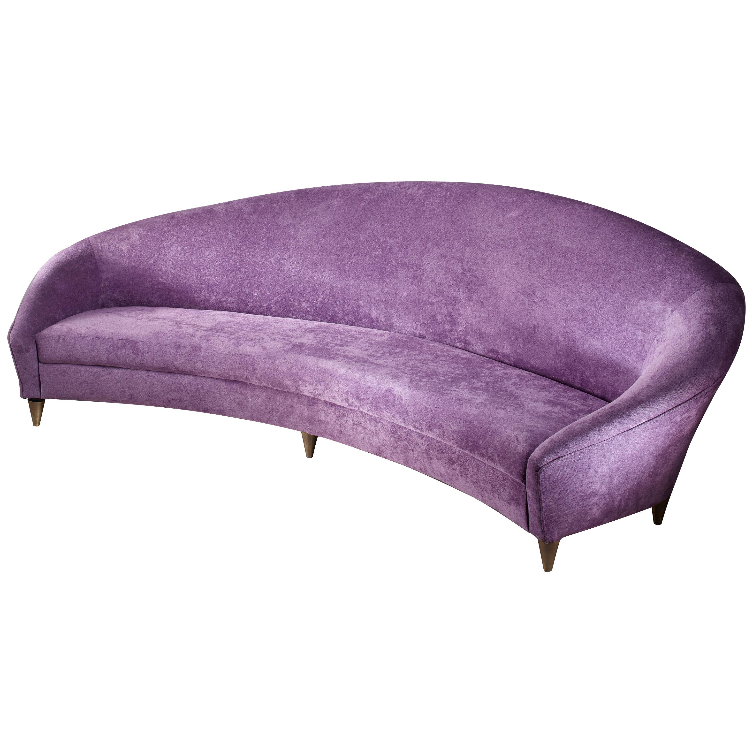 Large Curved Violet Sofa, Italy, 1950s