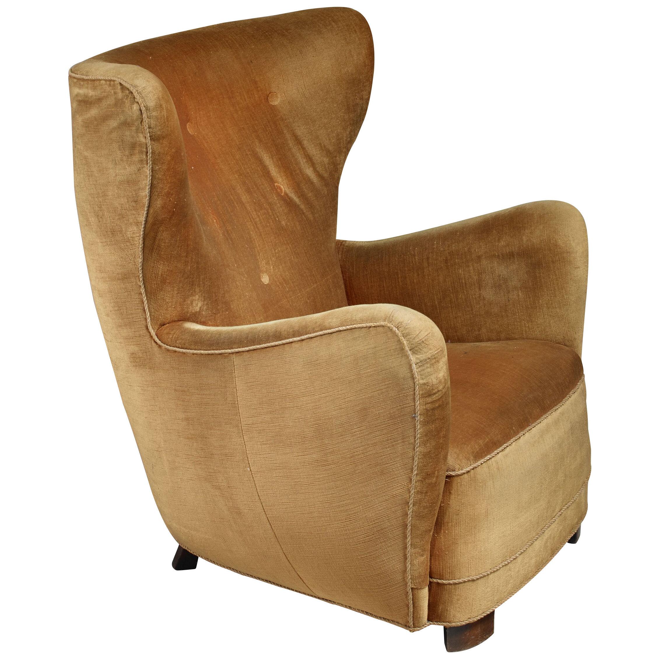 Mogens Lassen 'Style' Lounge Chair with Velour Upholstery, Denmark, 1940s