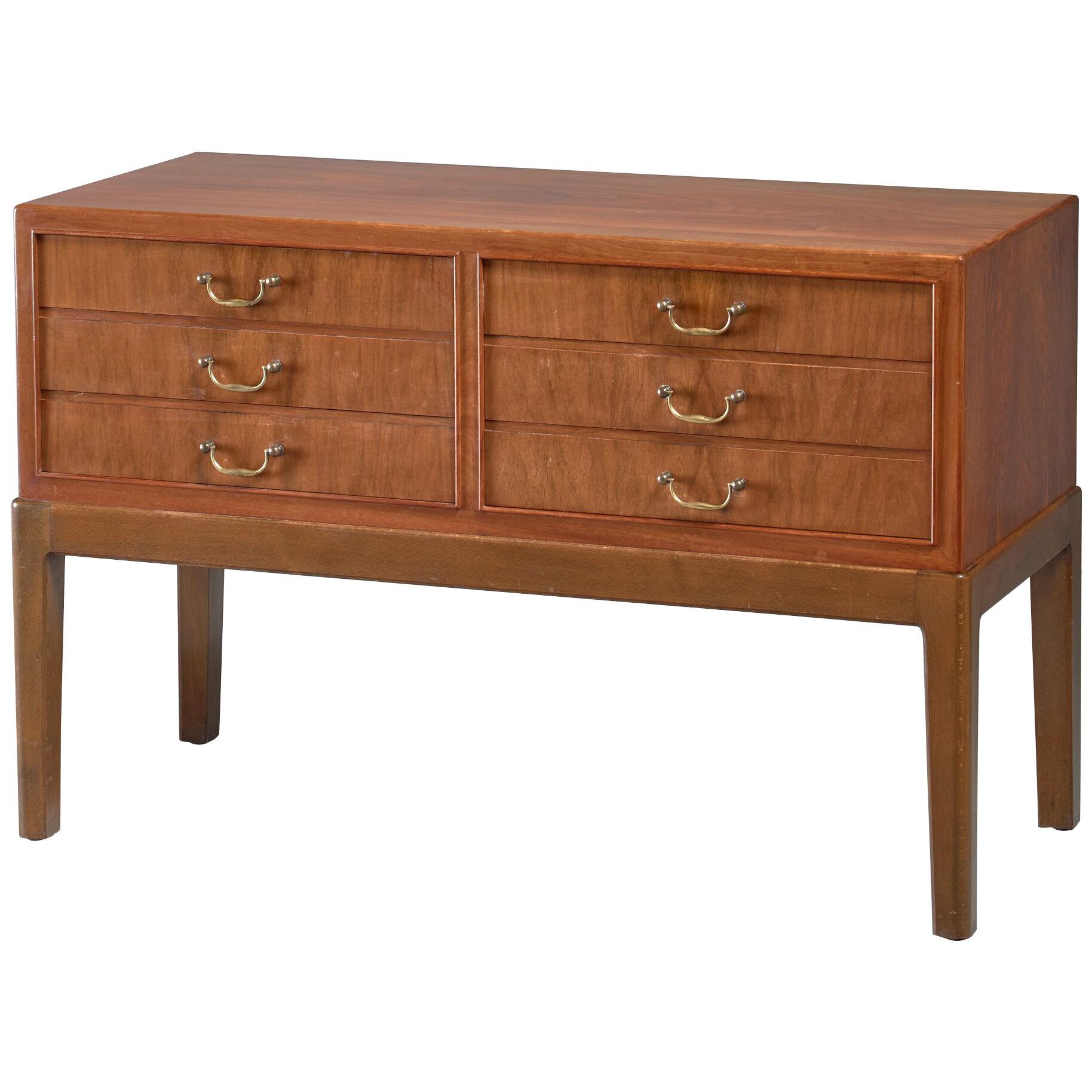 Ole Wanscher Walnut with Brass Double Chest of Drawers, Denmark, 1940s