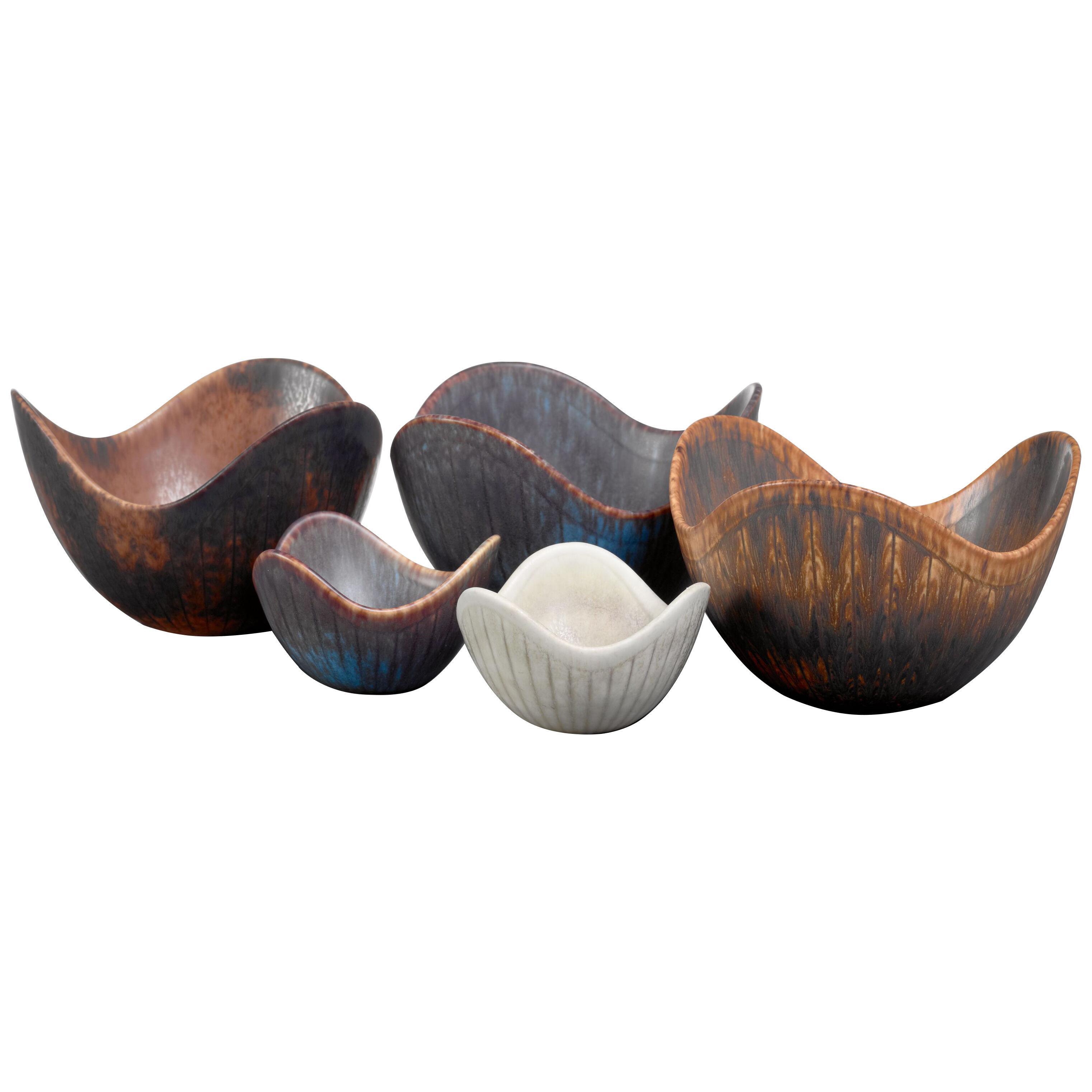 Gunnar Nylund set of five ceramic bowls, Sweden