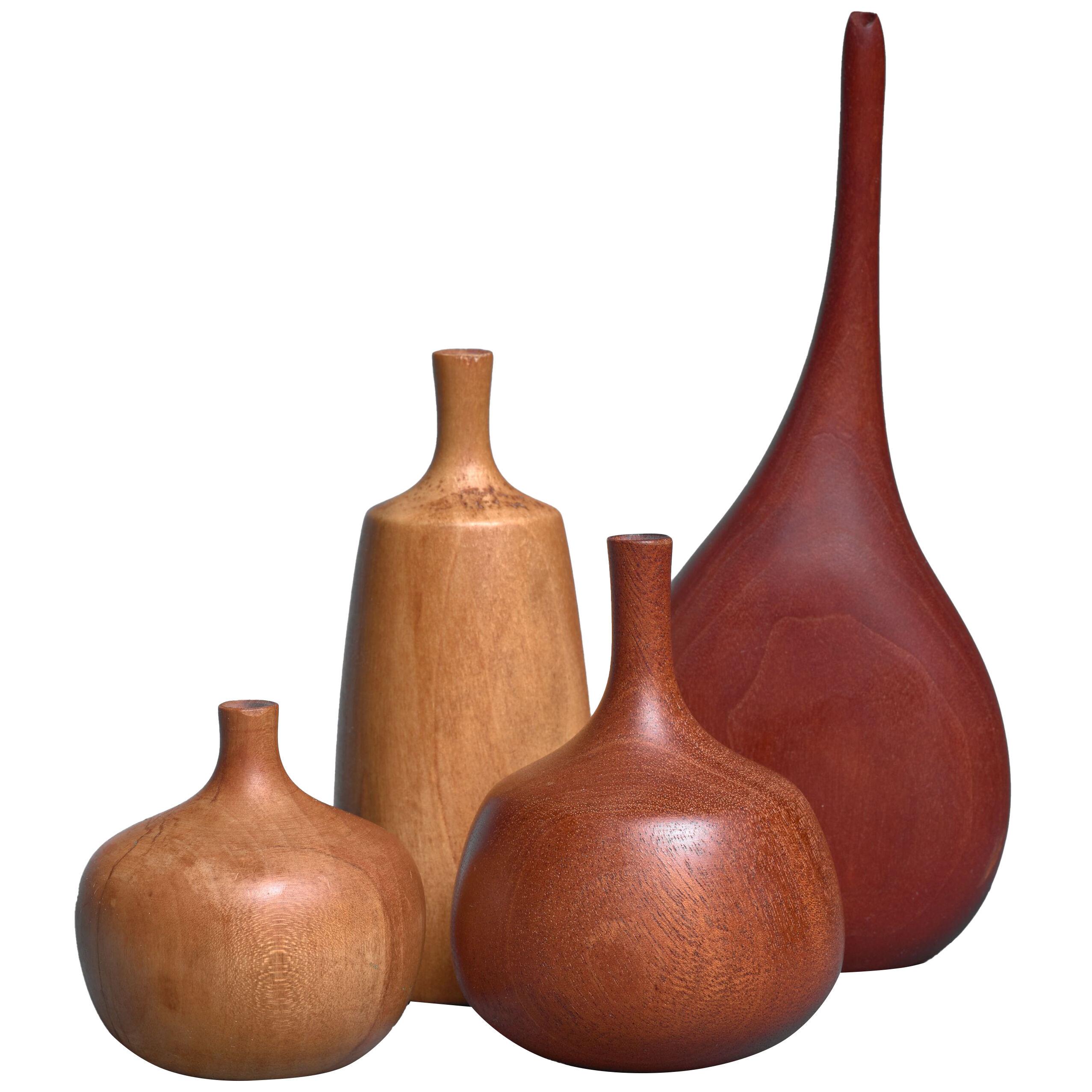 Set of Four Turned Wood Vases, Three by Rude Osolnik, USA, 1960s