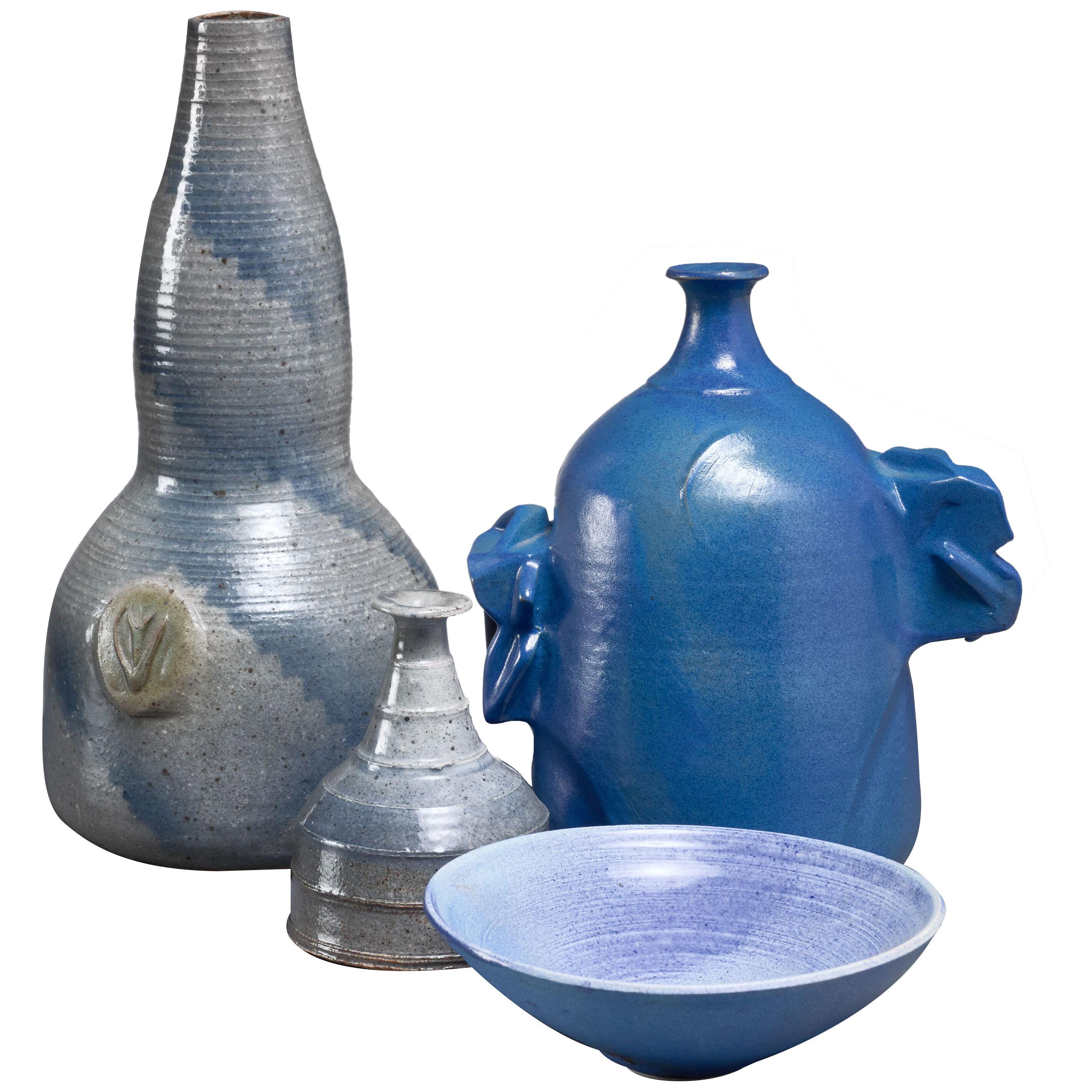 Franco Agnese Set of Four Blue and Grey Ceramic Pieces, France, 1960s