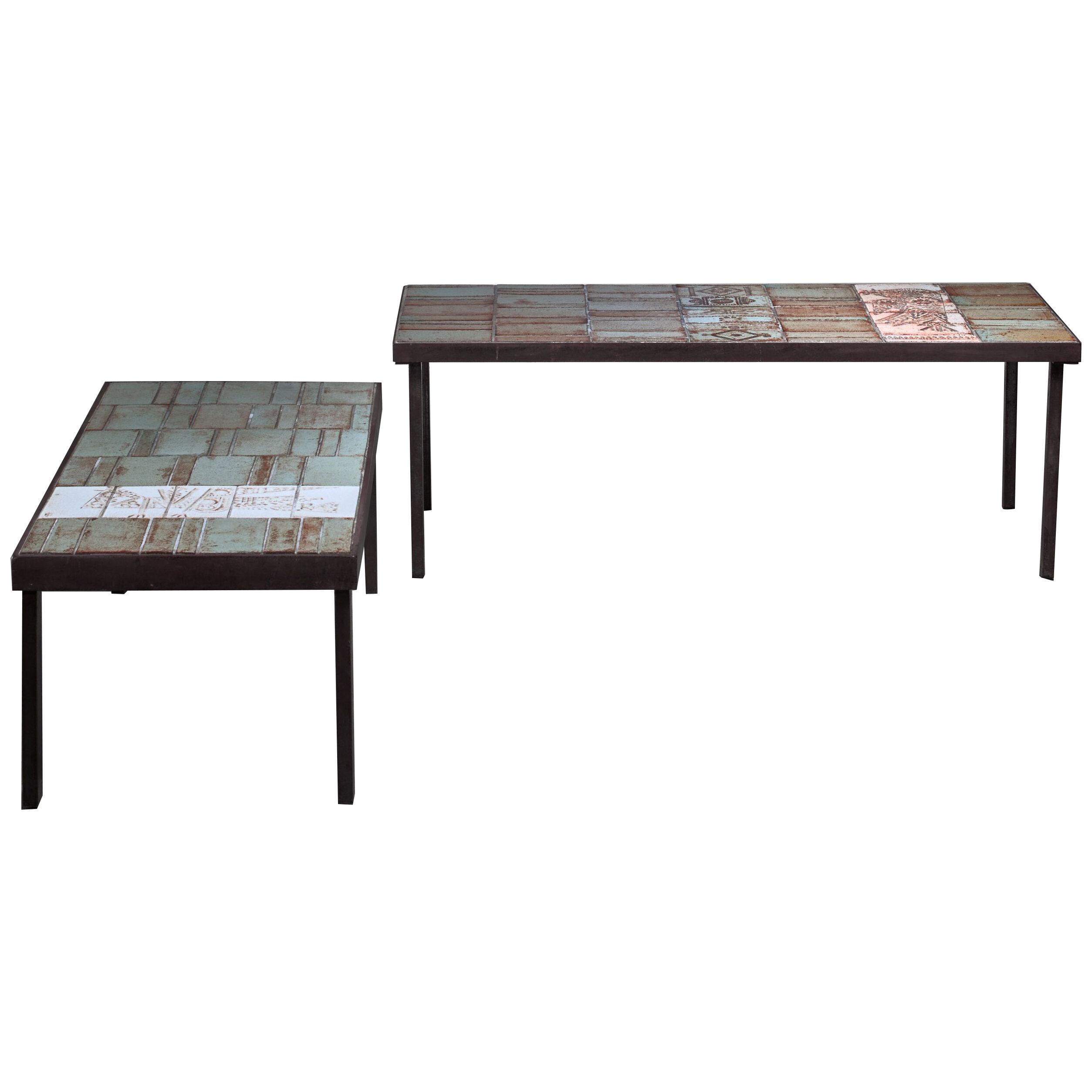 Pair of Roger Capron Signed Side Tables, France, 1950s
