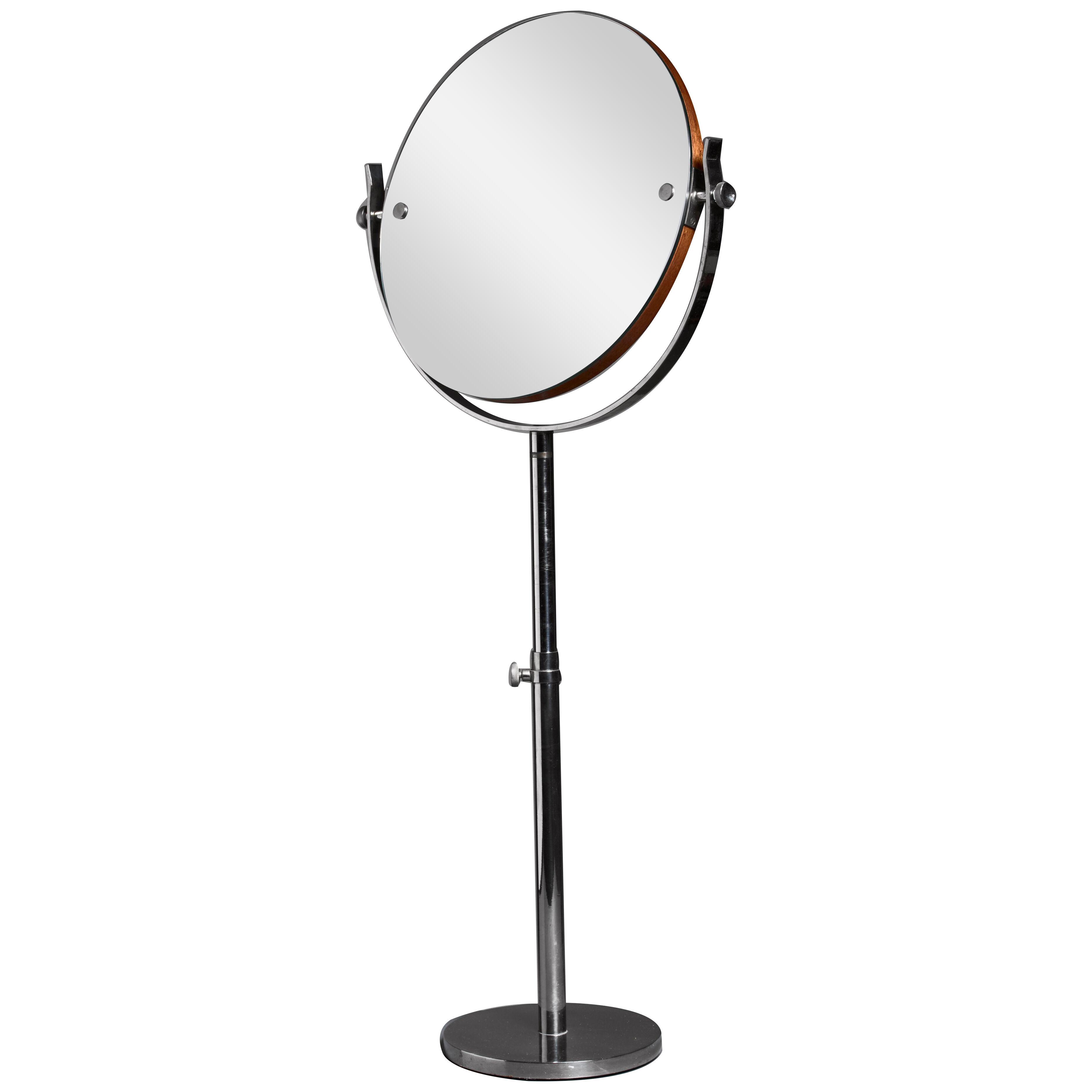 Large Height-Adjustable Nickel Vanity or Shaving Mirror, Sweden, 1950s