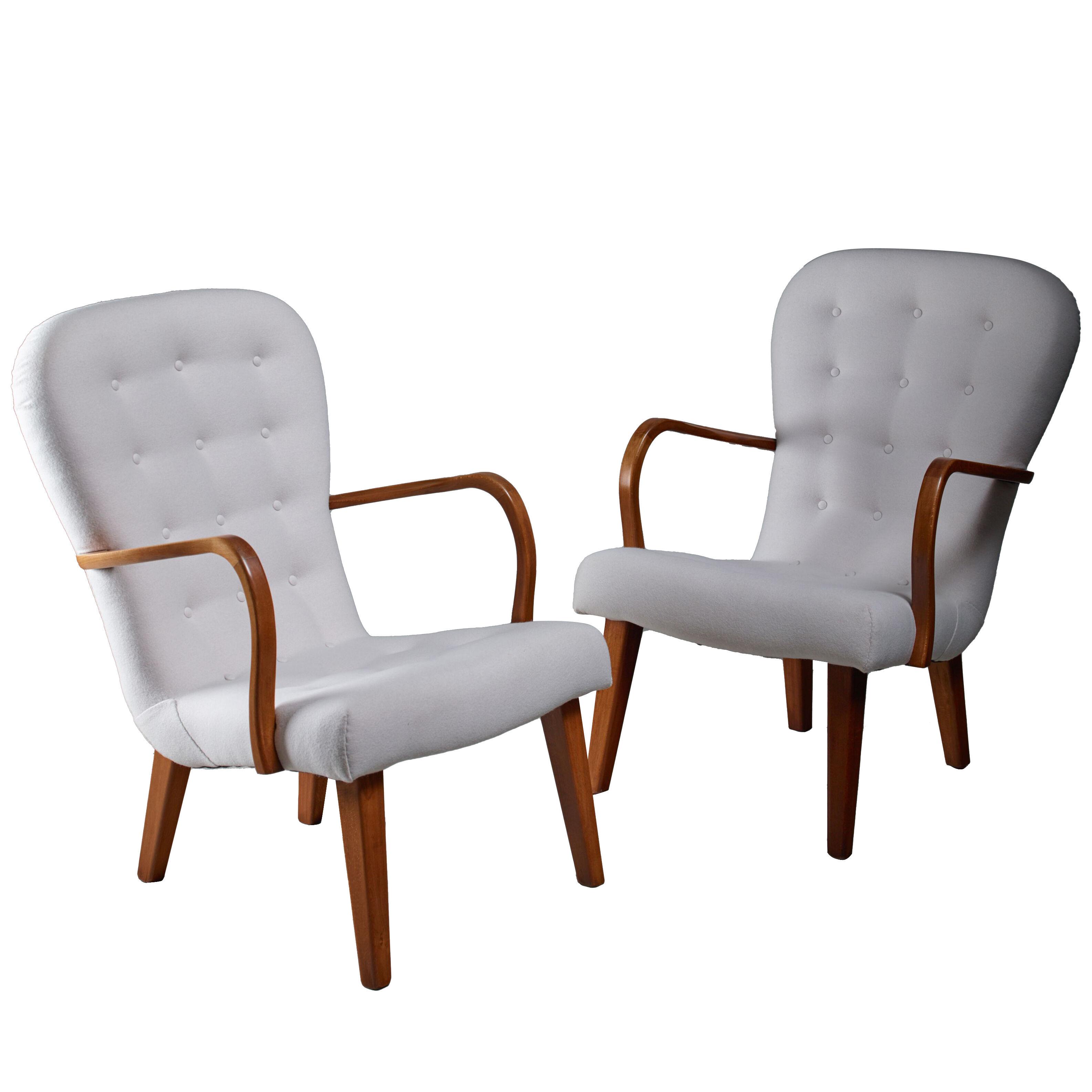 Pair of Lounge Chairs with Curved Armrests, Denmark, 1940s