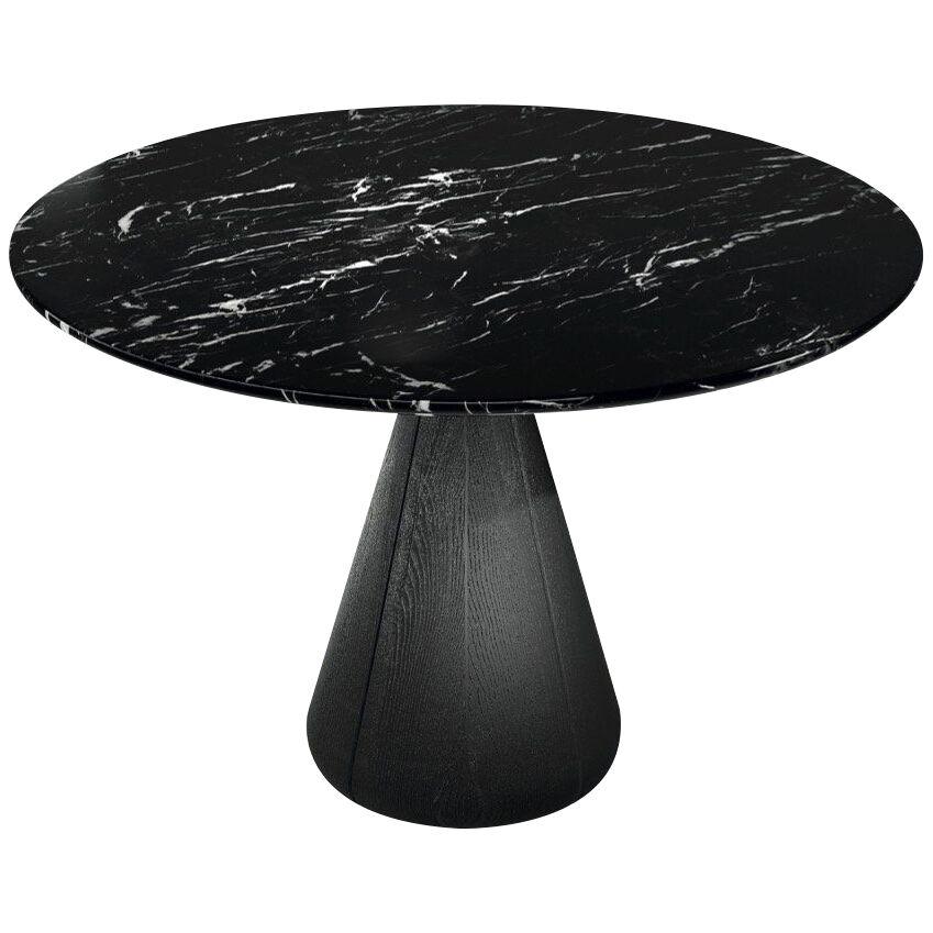 Udukkaï circular table, solid teak stained in black and marble - Pendhapa
