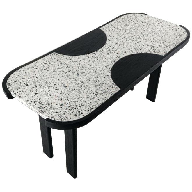 Enclave table, solid teak stained in black, terrazzo table top - Pendhapa