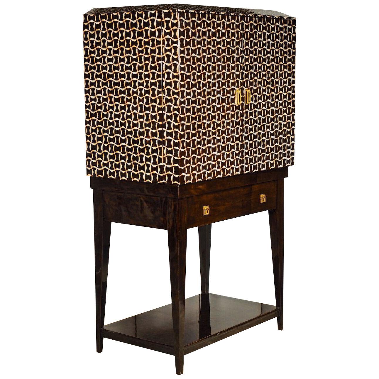 Bar Cabinet in Eggshell and Tortoise Lacquer