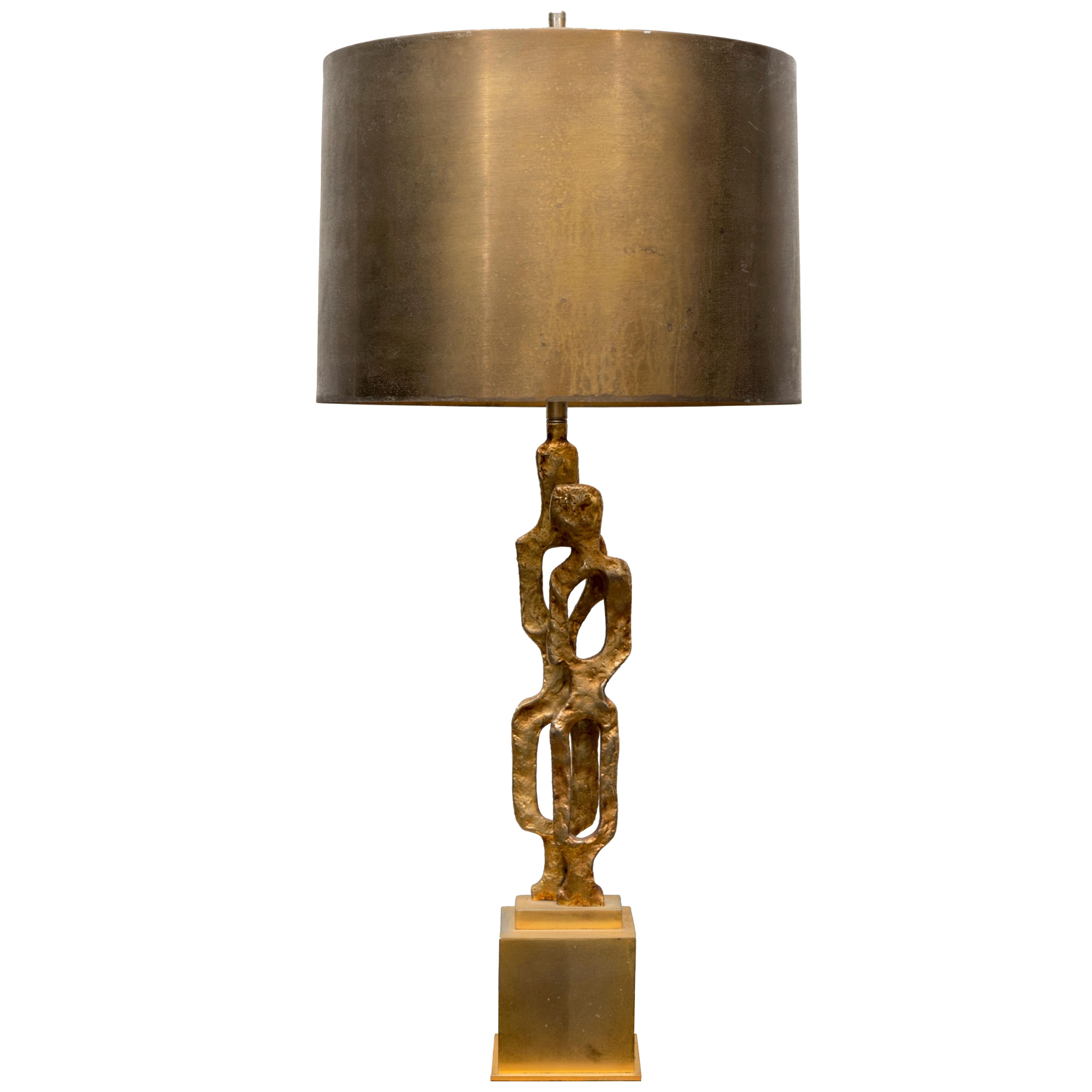 Large table lamp in bronze by Papineau , 1960