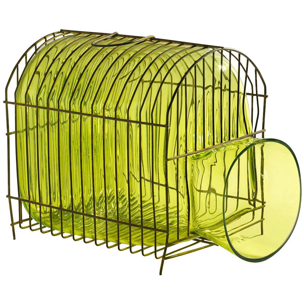 YELLOW CAGE HOUSE - glass object / vessel / vase in bird cage