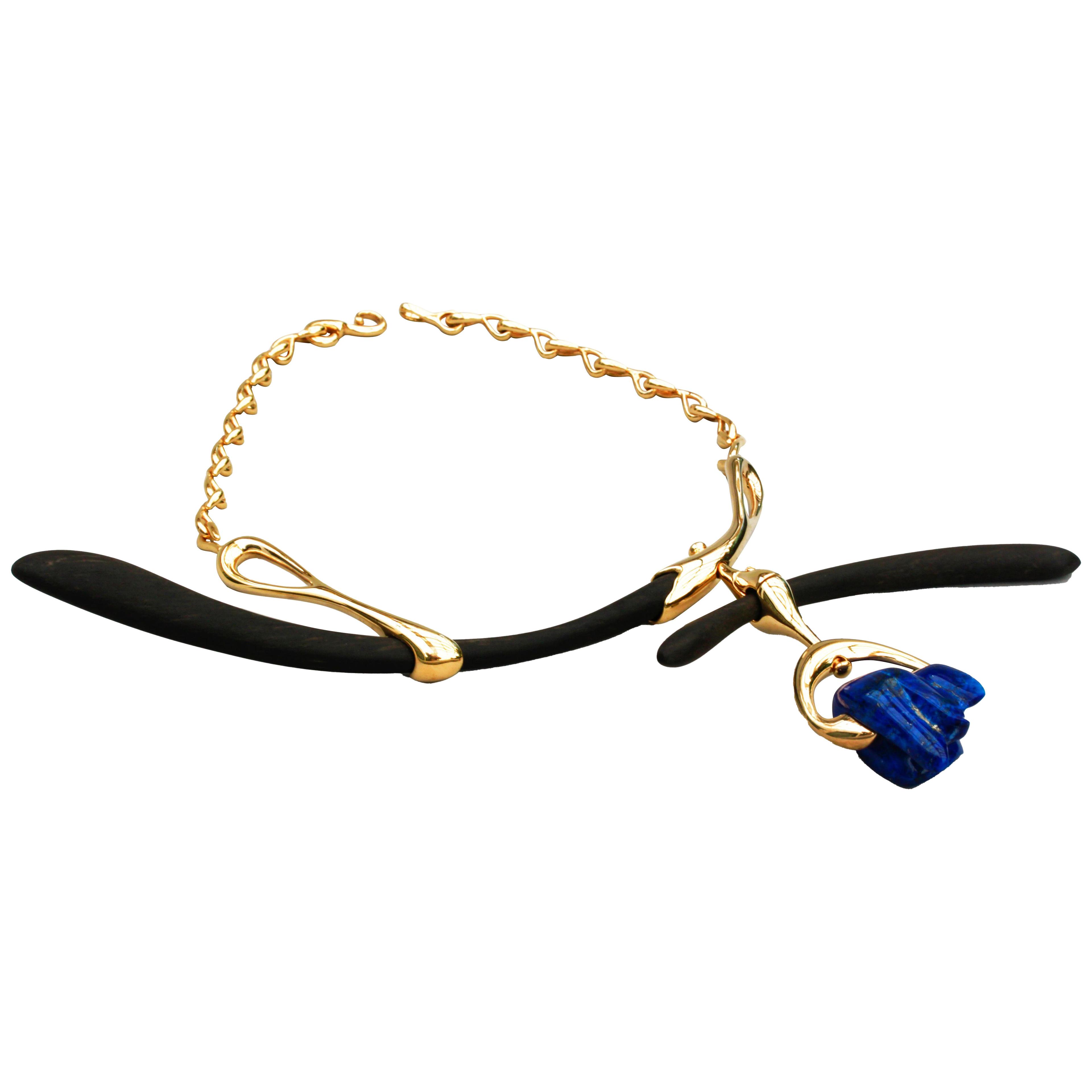'JAPNESE', necklace solid silver, ebony, Lapiz Lazuli