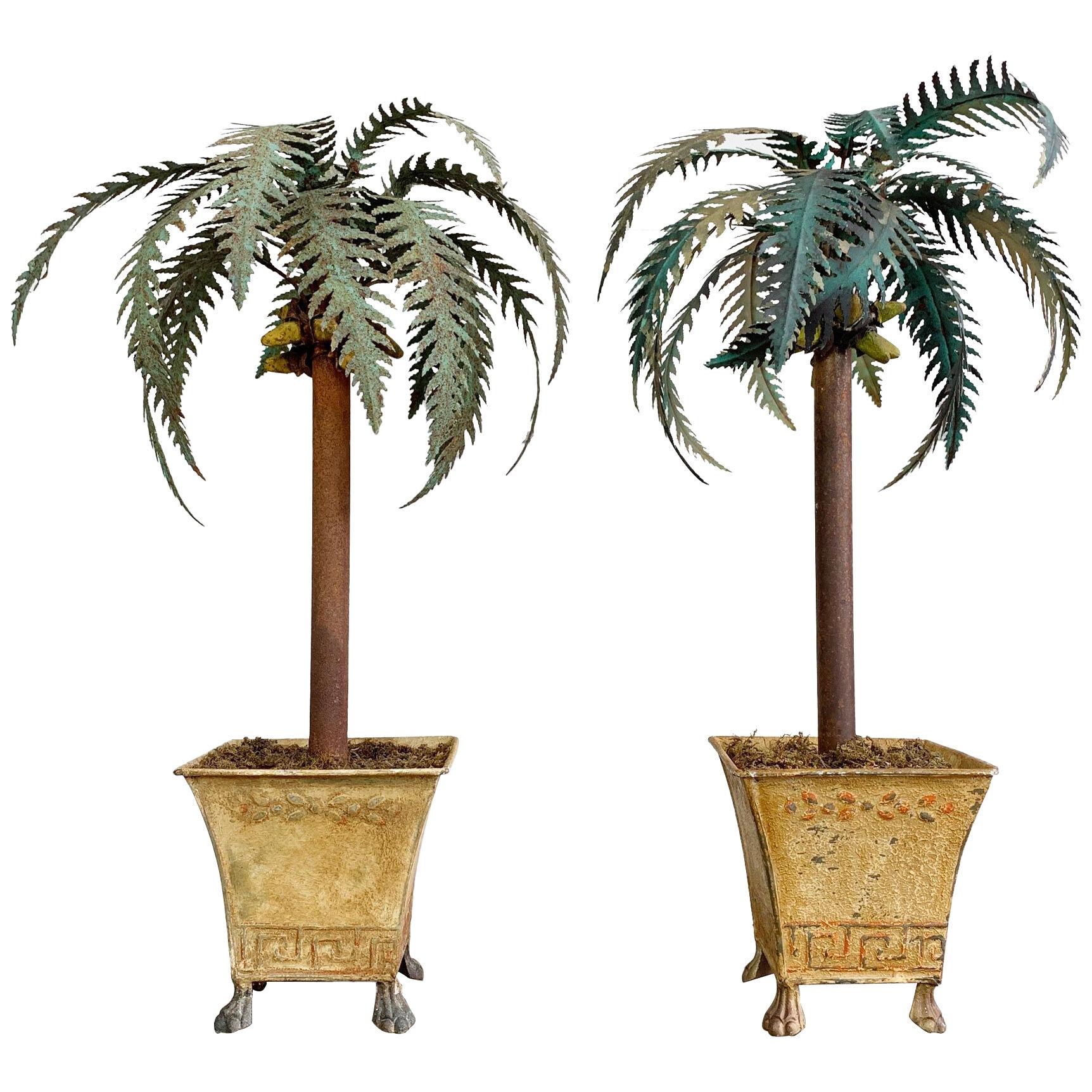 19th Century Italian Decorative Tole Palm Tree Sculptures