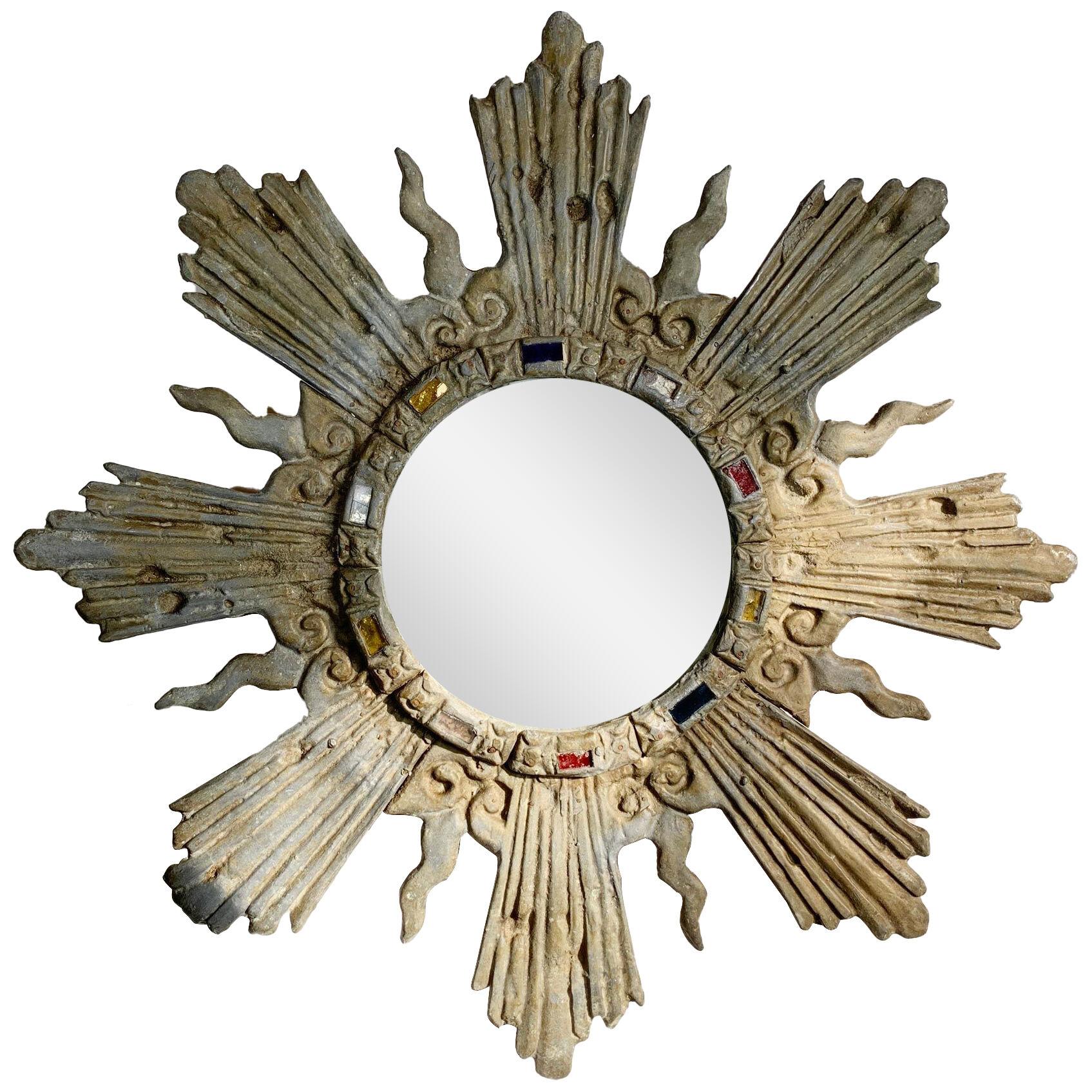 Early 2Oth Century Lead Sunburst Mirror in the manner of Line Vautrin