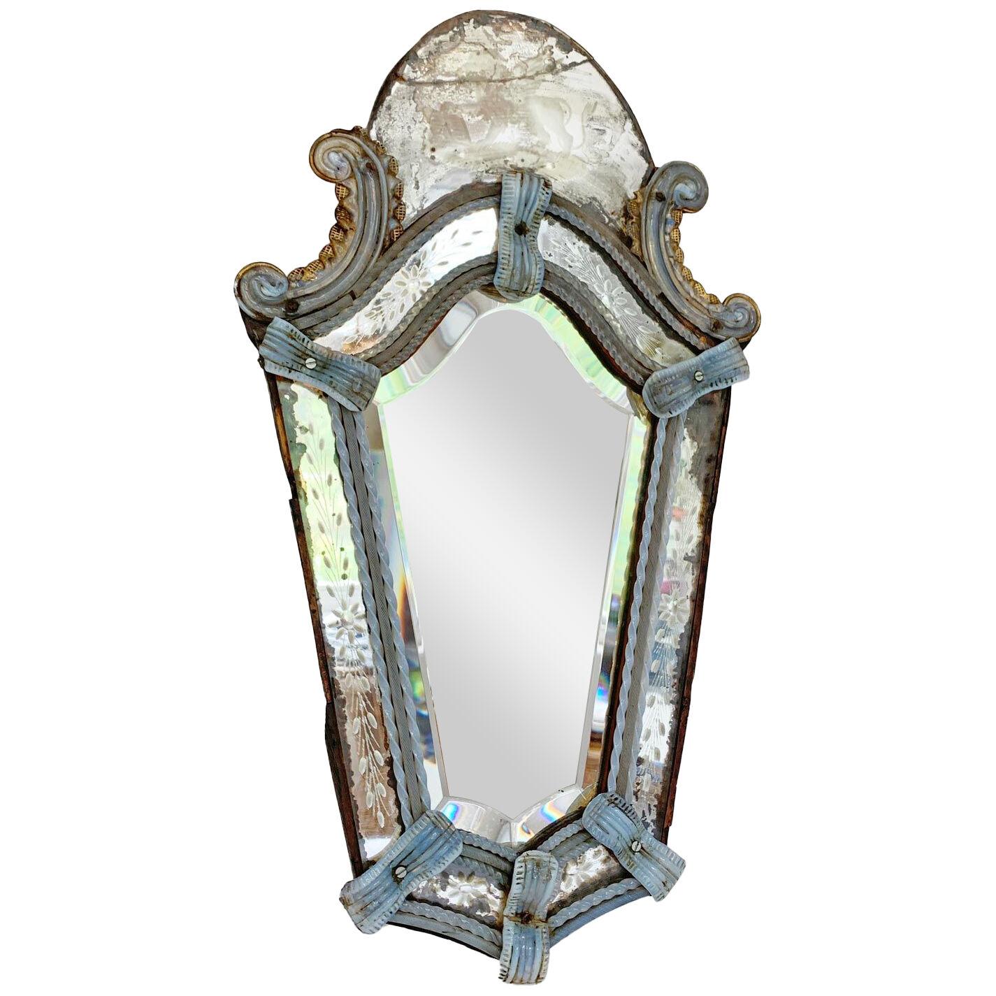 Venetian Murano Glass Etched Griffon Mirror 19th Century