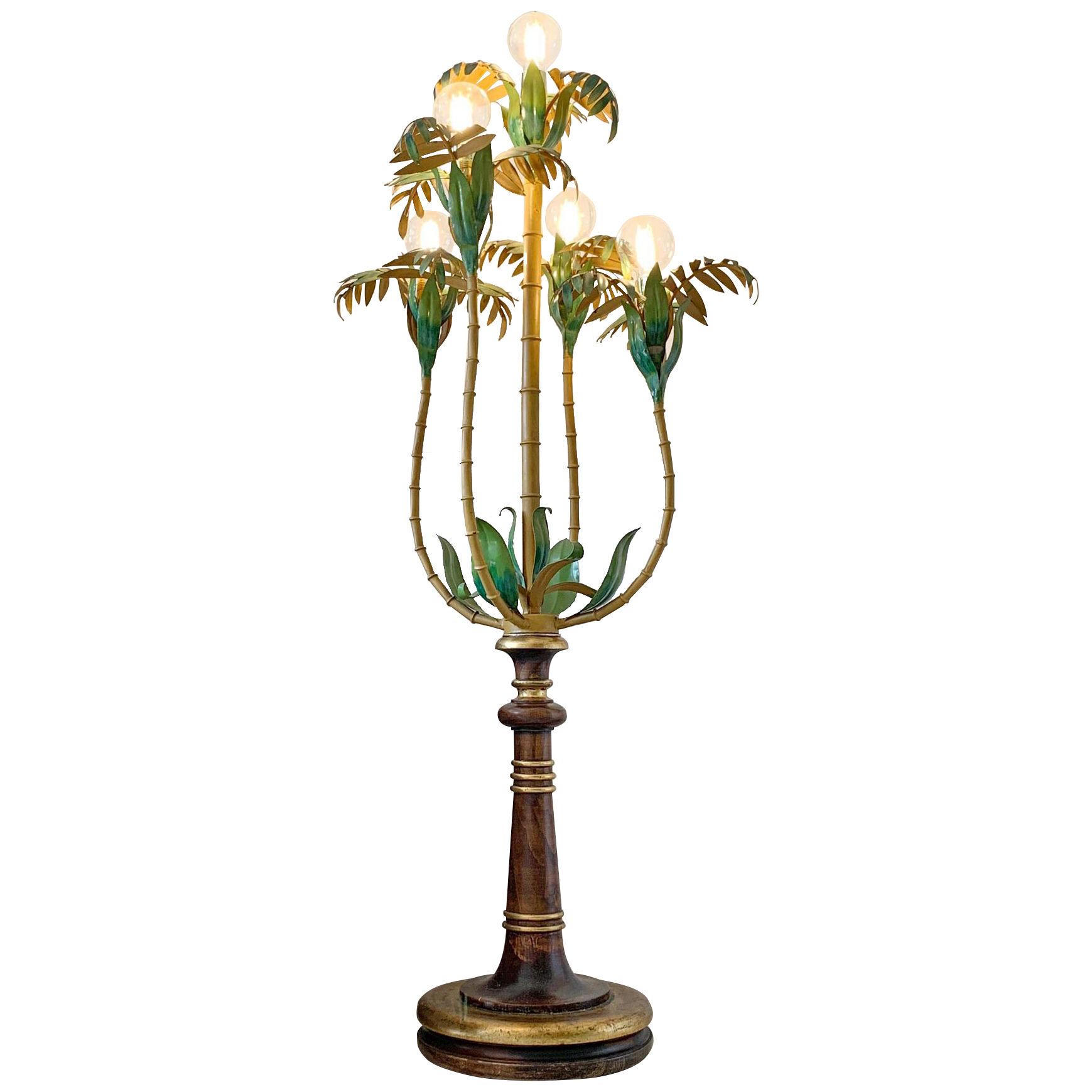  1950's Italian Faux Bamboo Palm Tree Floor Lamp