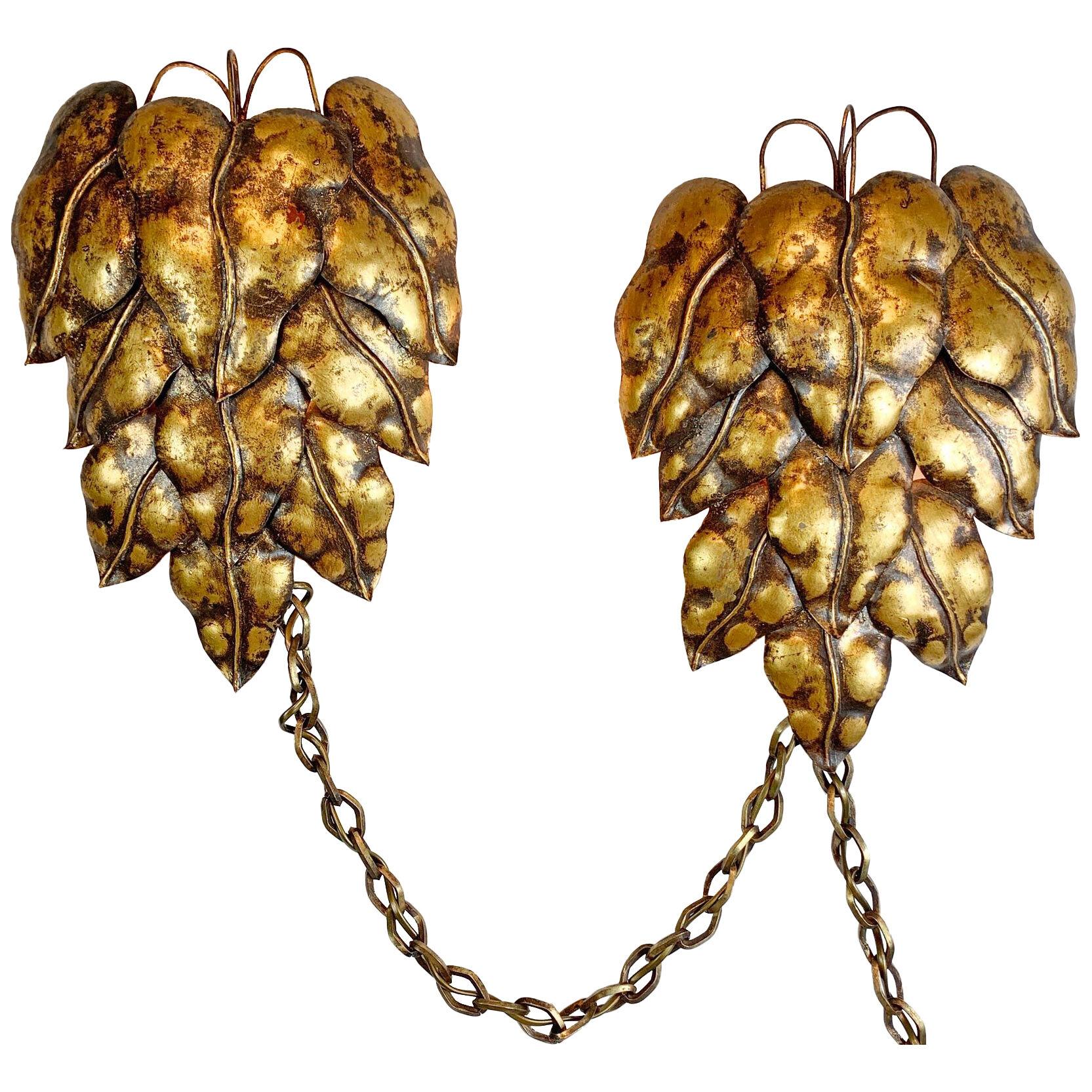 Pair of Italian Leaf and Chain Swag Wall Lights 1950's